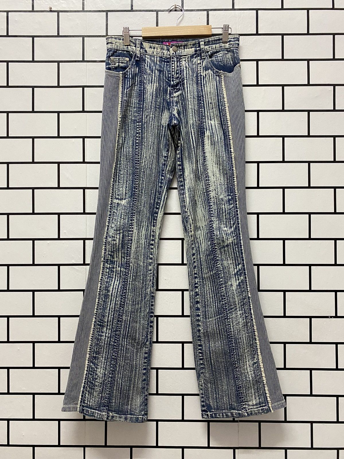 Designer × Japanese Brand JR Jeans Japan Hybrid Hickory Stripe Flared Stretch Denim Size US 30 / EU 46 - 1 Thumbnail