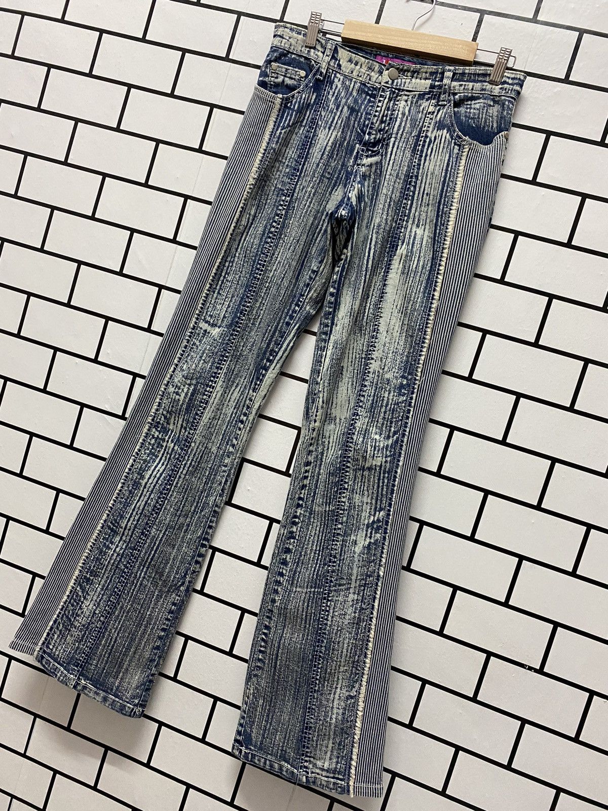 Designer × Japanese Brand JR Jeans Japan Hybrid Hickory Stripe Flared Stretch Denim Size US 30 / EU 46 - 3 Thumbnail