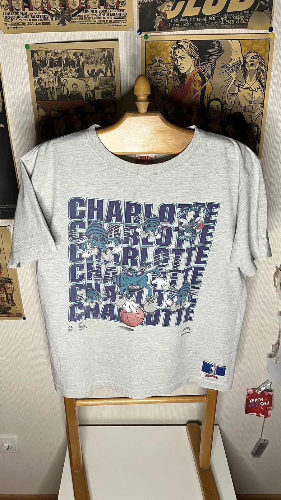 VTG 90's RARE‼️Charlotte Hornets Nutmeg Mills USA T shirt