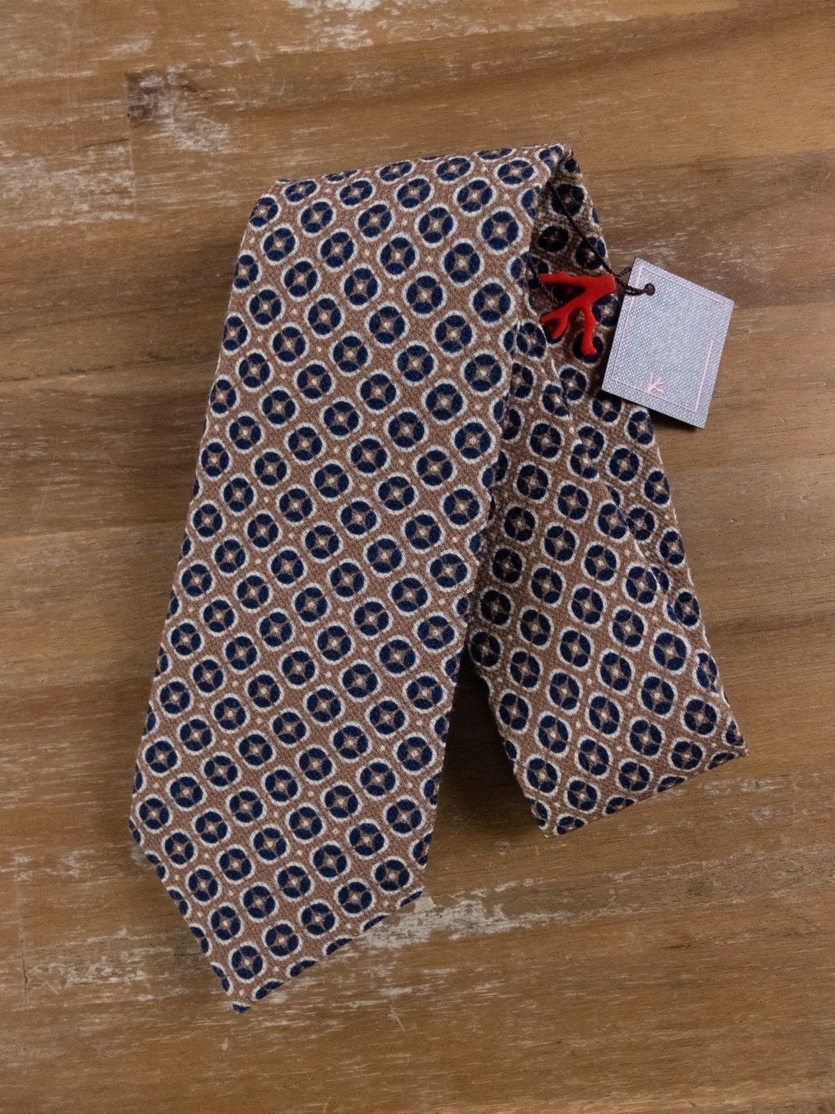image of Isaia Napoli Wool Silk Mix Woven Tie Authentic - NWT in Brown, Men's