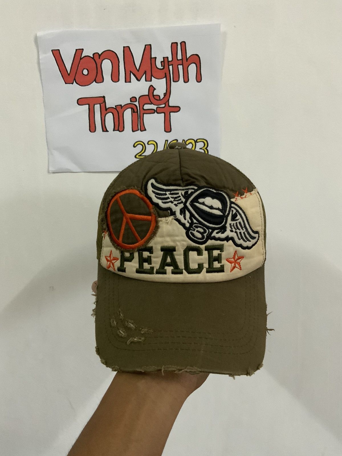 Japanese Brand Peace No War Distressed Trucker Hat Cap Size ONE SIZE - 1 Thumbnail