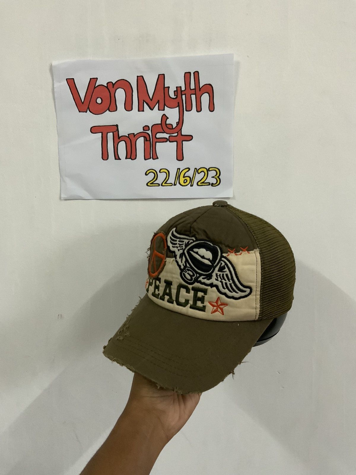 Japanese Brand Peace No War Distressed Trucker Hat Cap Size ONE SIZE - 2 Thumbnail