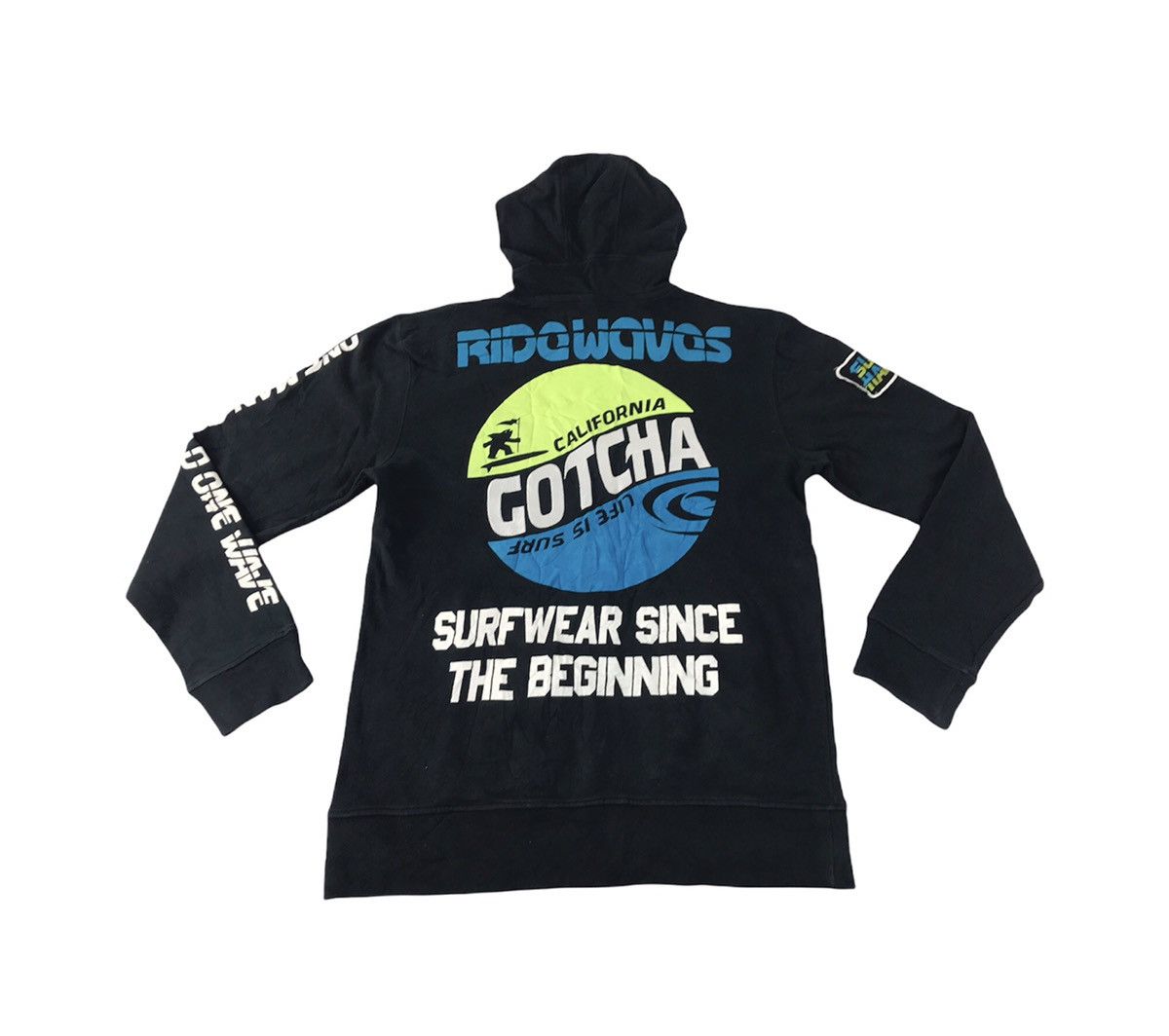 image of Gotcha Surf Ride Waves California Hoodies Big Logo Sidetape in Black, Men's (Size Medium)