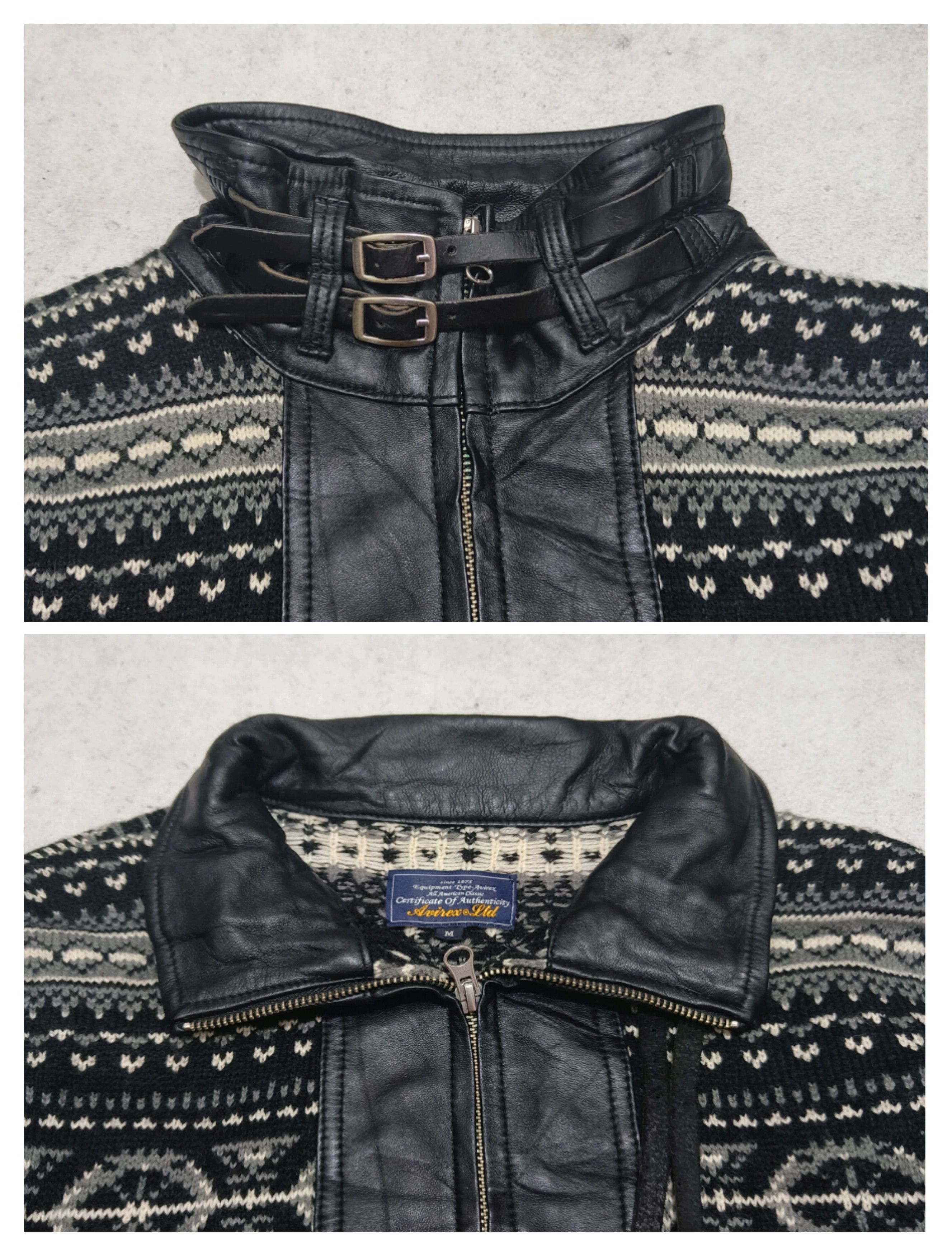 Avirex Vintage AVIREX Knit Wool Leather Chin Strap Jacket Size US M / EU 48-50 / 2 - 8 Thumbnail