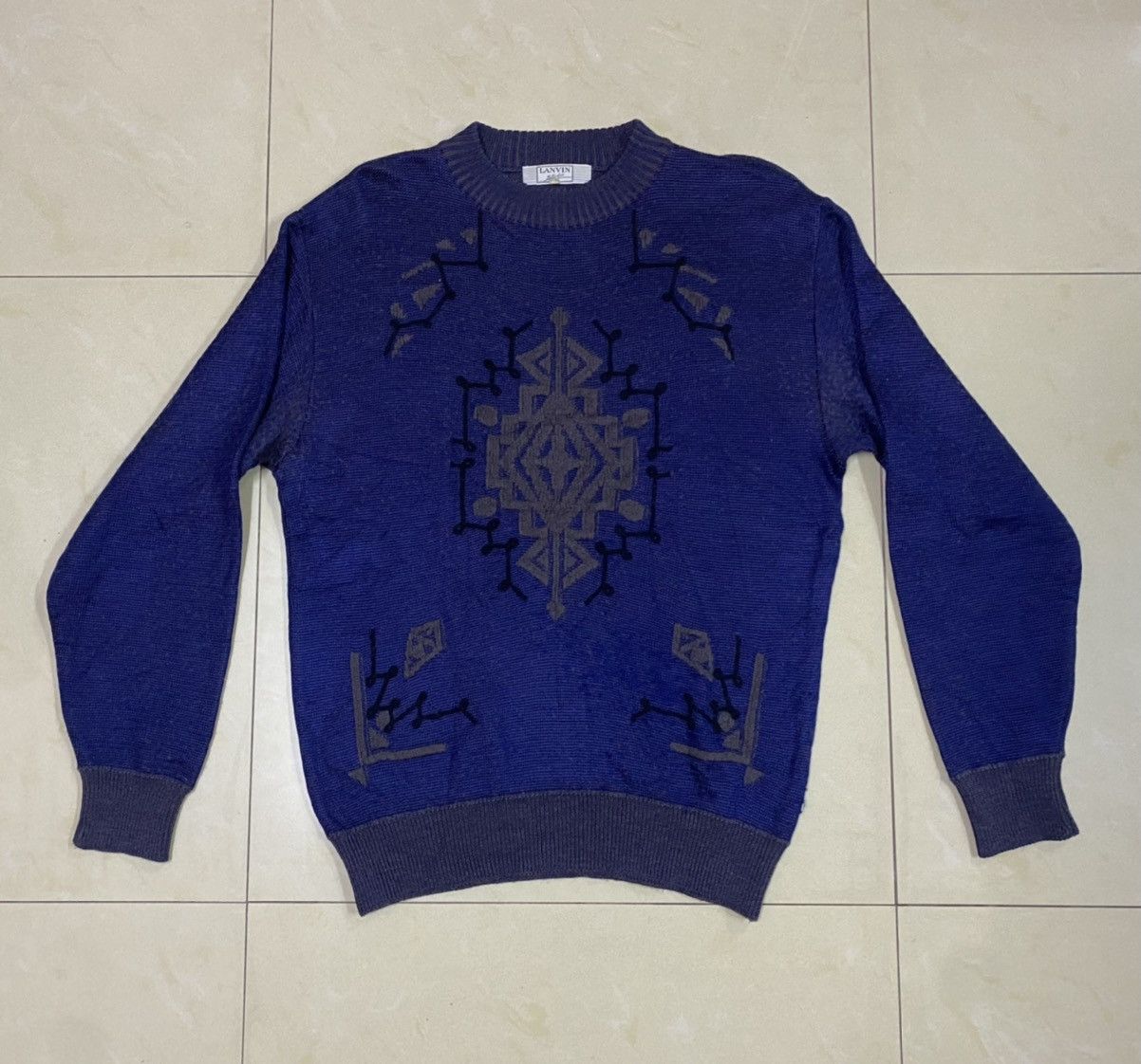 image of Vintage Lanvin Arcylic Hair Pull Over Sweater Knit in Blue, Men's (Size Medium)