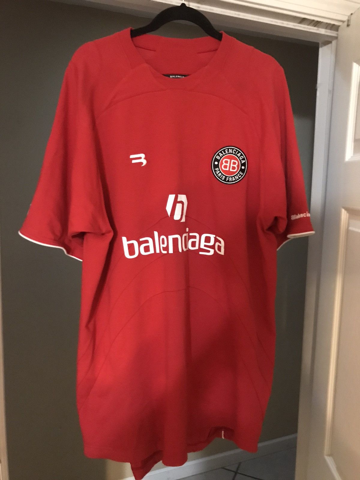 image of Balenciaga Soccer Jersey in Red, Men's (Size Small)