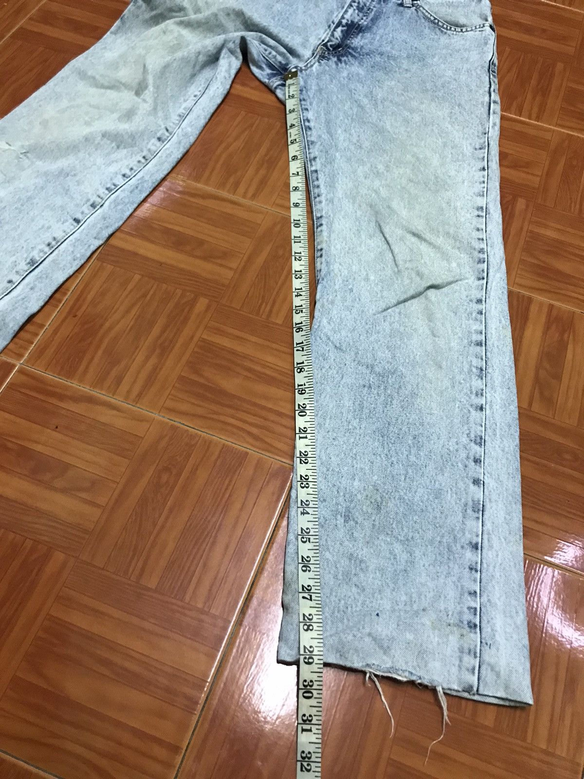 Edwin Vintage Acid Wash Straight Leg Jeans Distressed Hem Faded Size US 31 - 15 Thumbnail