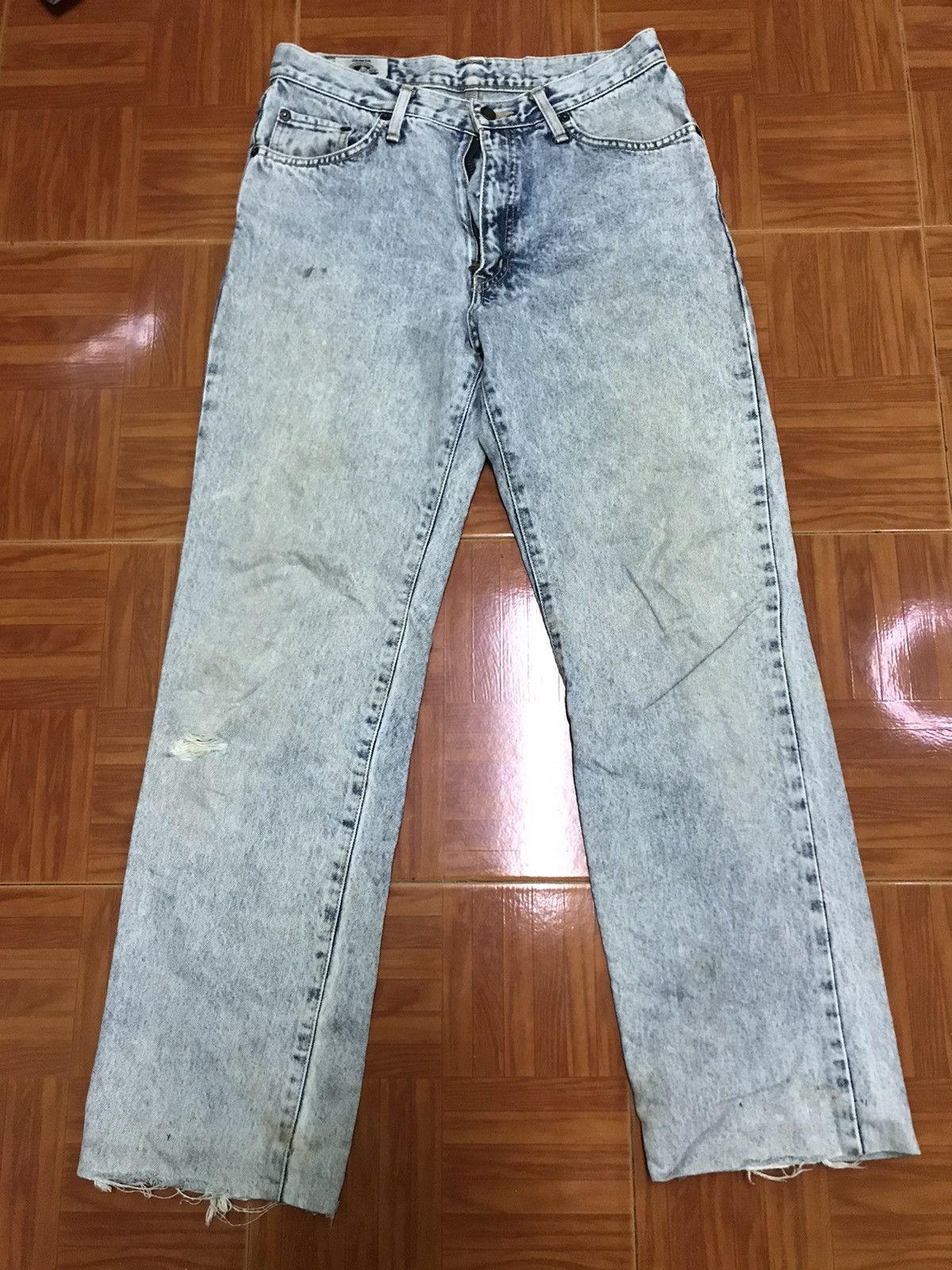 Edwin Vintage Acid Wash Straight Leg Jeans Distressed Hem Faded Size US 31 - 1 Thumbnail