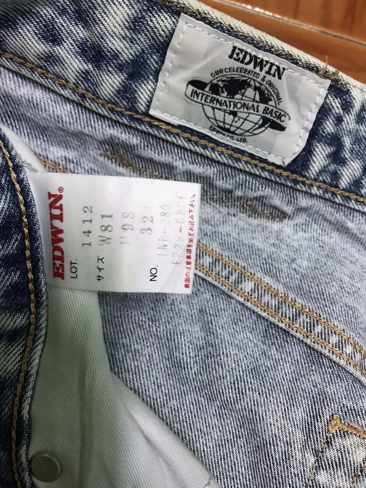 Edwin Vintage Acid Wash Straight Leg Jeans Distressed Hem Faded Size US 31 - 9 Thumbnail