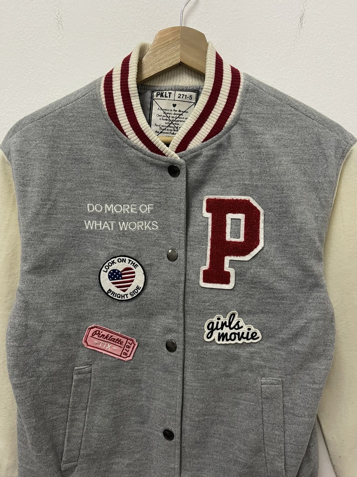 Japanese Brand × Vintage Japanese PKLT P Logo Varsiti Jacket Size US S / EU 44-46 / 1 - 2 Thumbnail