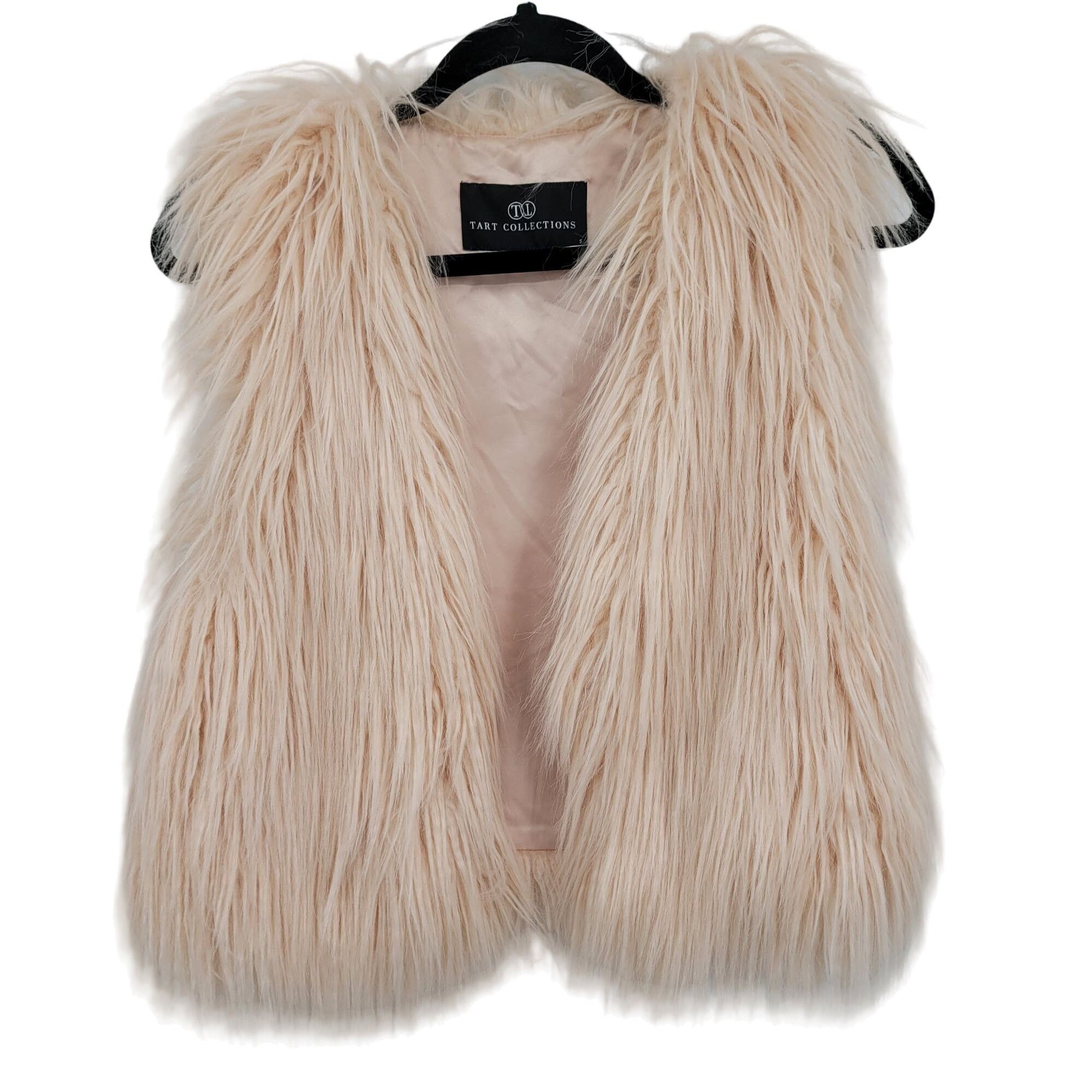 Tart Collections Shaggy Faux Fur Vest S Pastel Pink Vegan