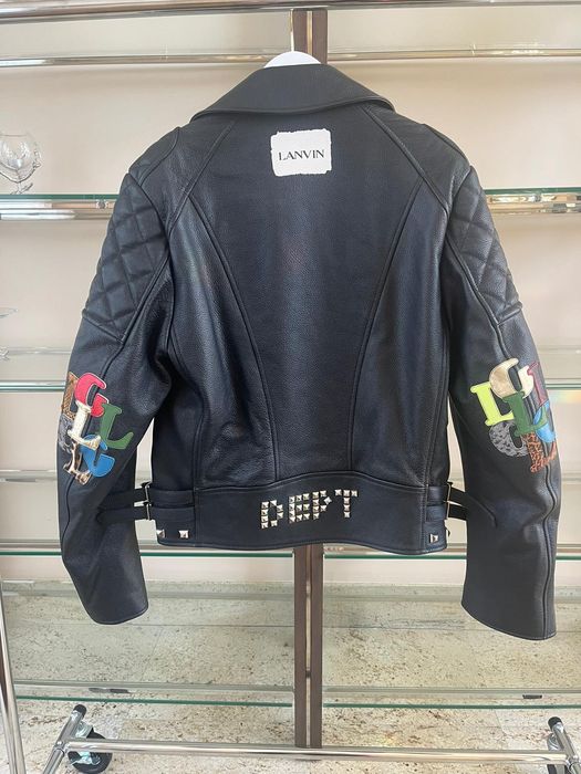 Lanvin Perfecto Leather Jacket With Multicolor Elbow Patch | Grailed
