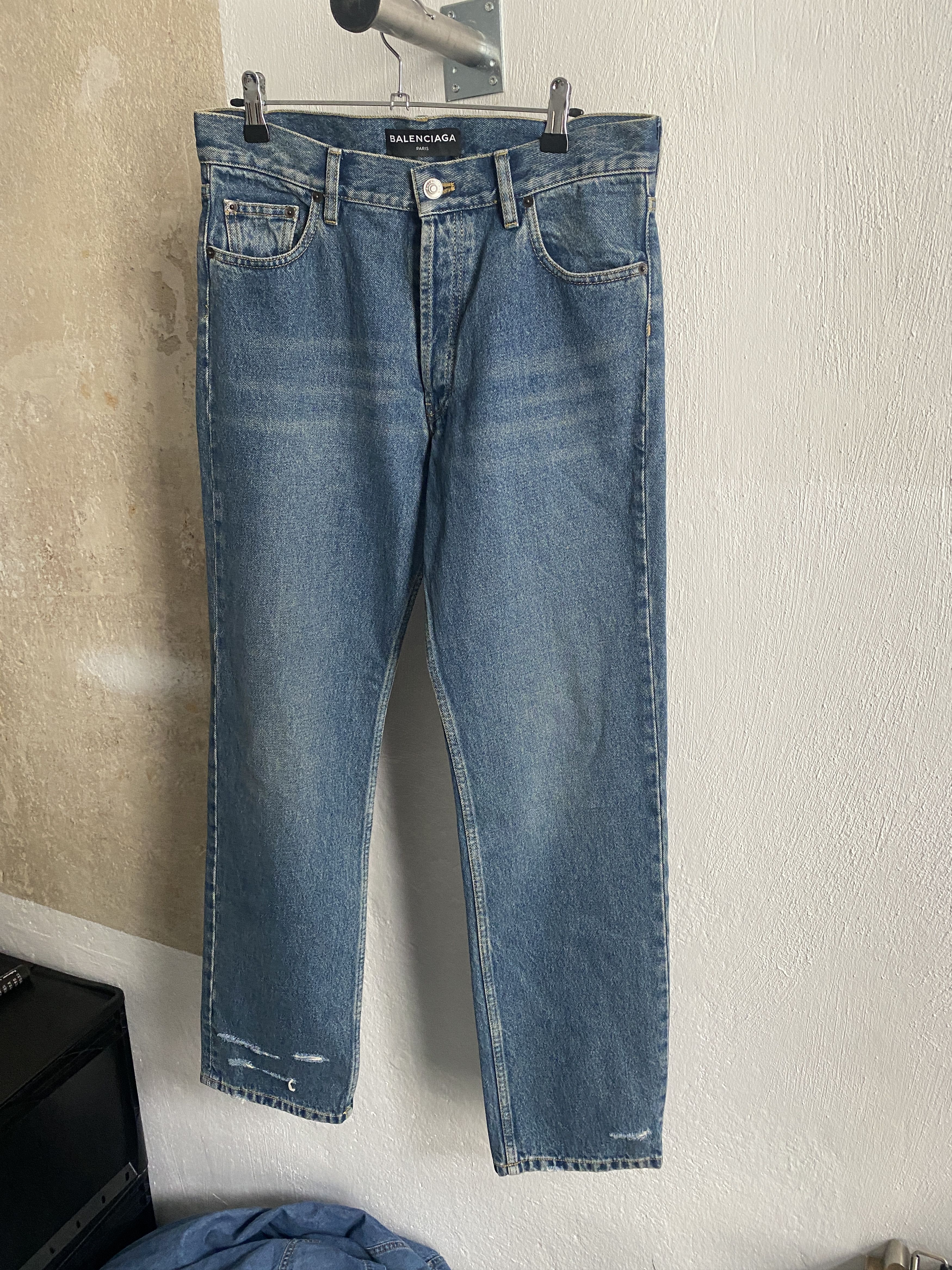 image of Balenciaga Distressed Hem Denim in Indigo, Men's (Size 31)