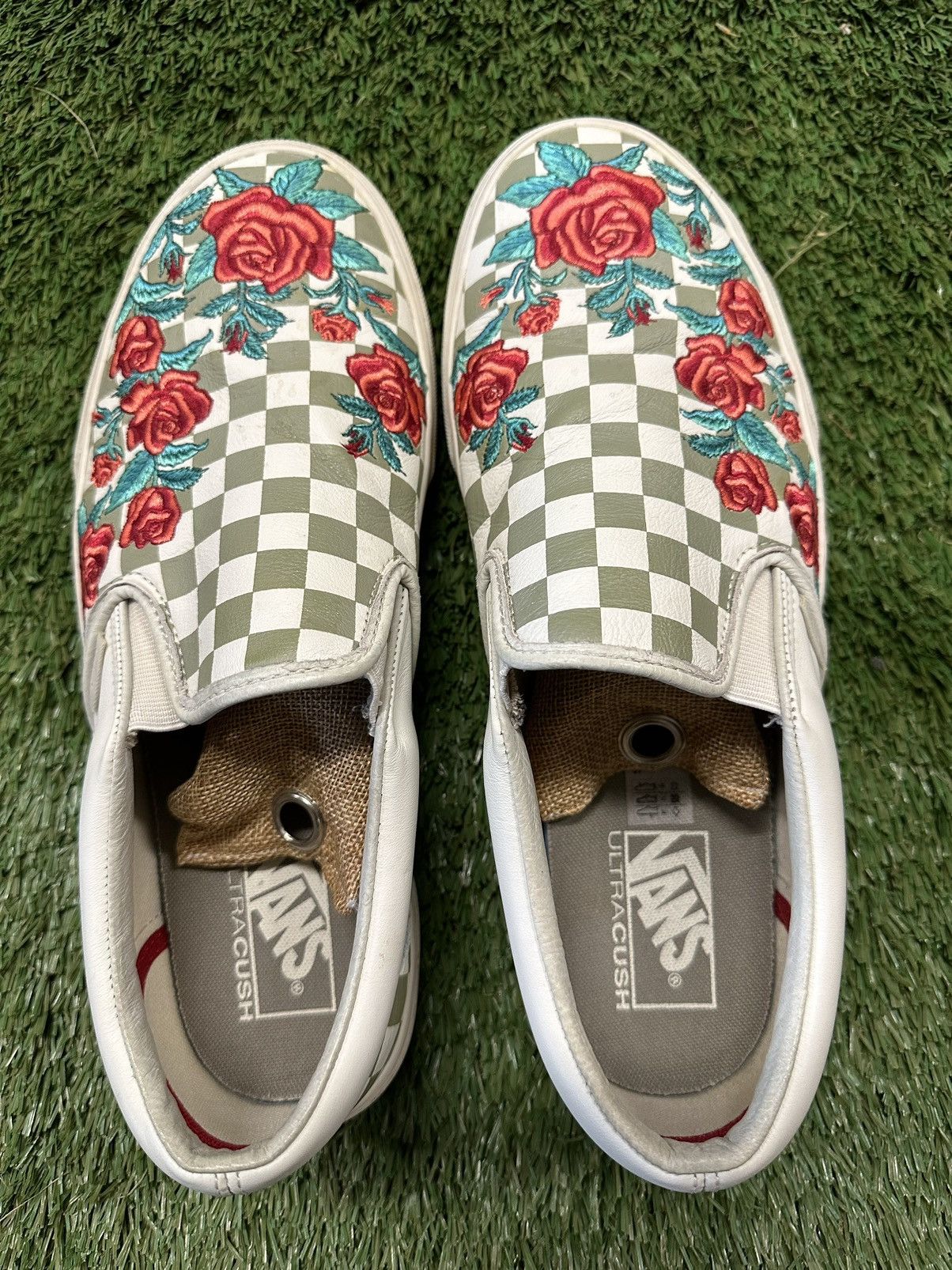Checkered Vans Vans Rose Embroidery Slip On Slip-On DX Rose Embroidery