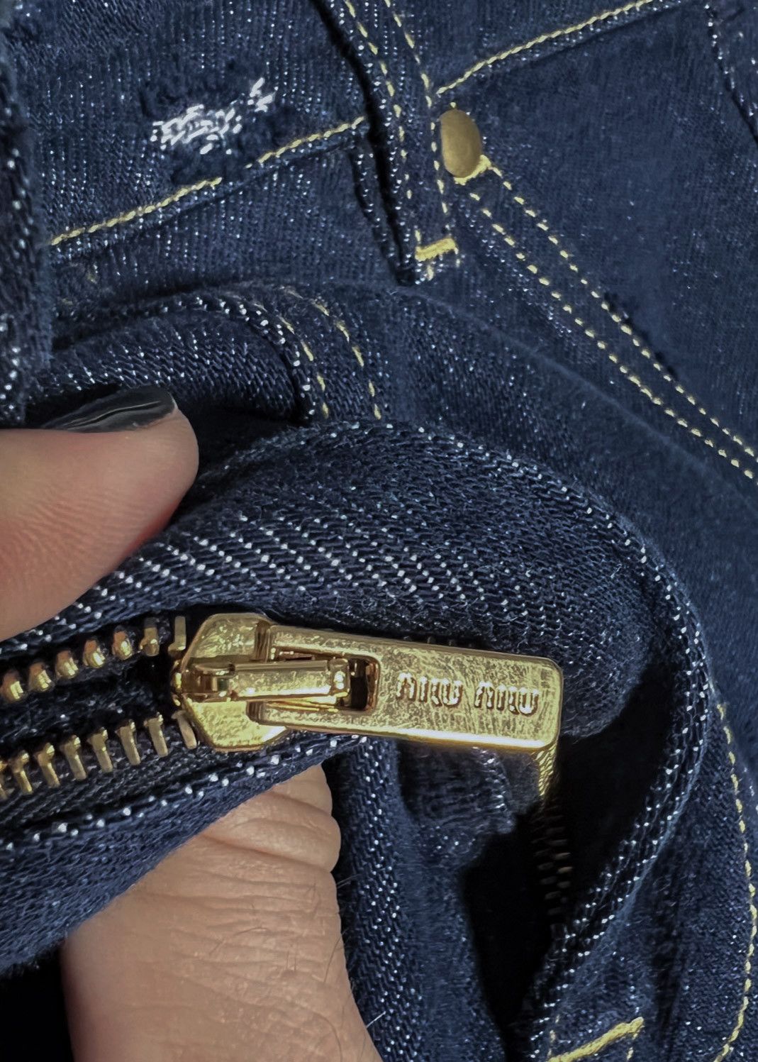 Miu Miu Miu Miu Blue Denim Embroidered Distressed Wide Leg Jeans Size 27" / US 4 / IT 40 - 5 Thumbnail