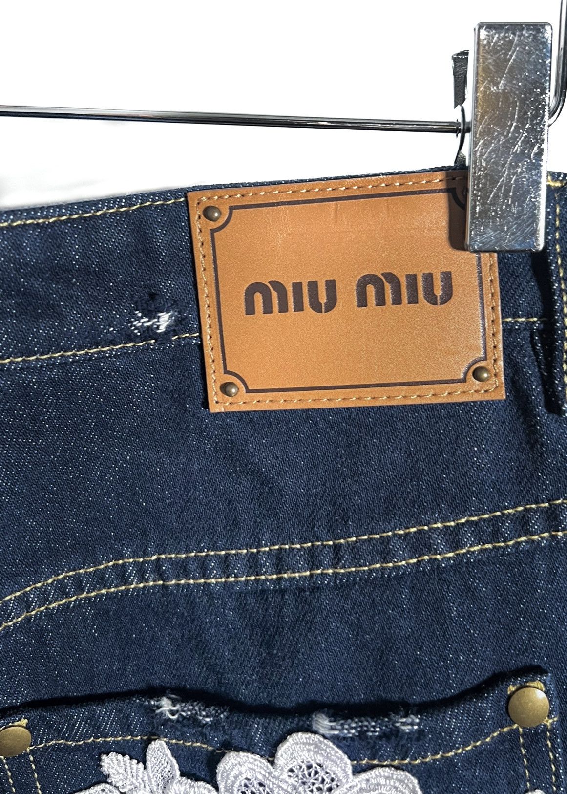 Miu Miu Miu Miu Blue Denim Embroidered Distressed Wide Leg Jeans Size 27" / US 4 / IT 40 - 4 Thumbnail