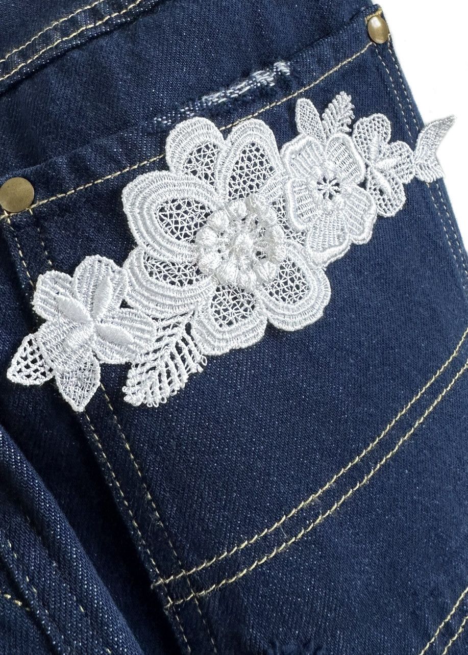 Miu Miu Miu Miu Blue Denim Embroidered Distressed Wide Leg Jeans Size 27" / US 4 / IT 40 - 2 Thumbnail