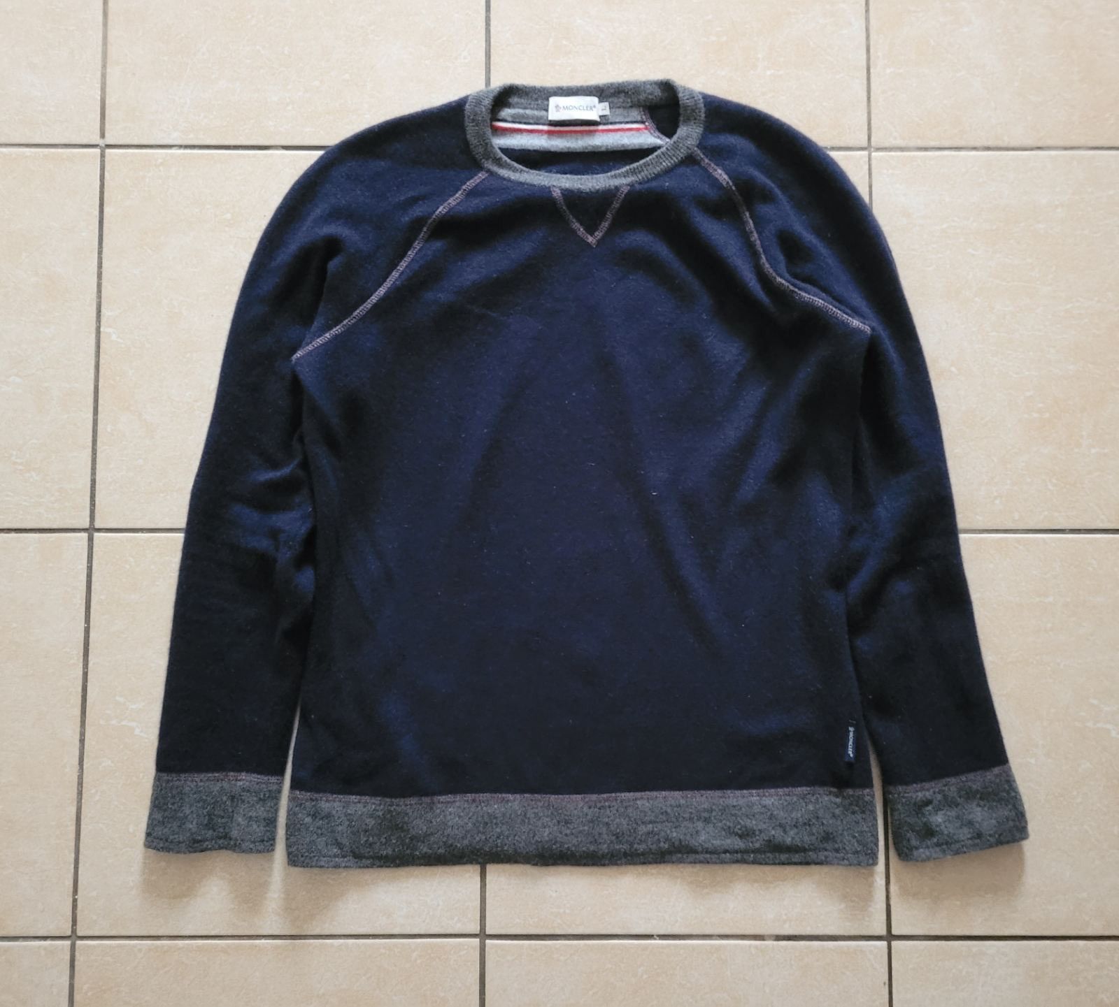 image of Moncler Wool Sweater Maglione Tricot Girocollo in Navy, Men's (Size Medium)