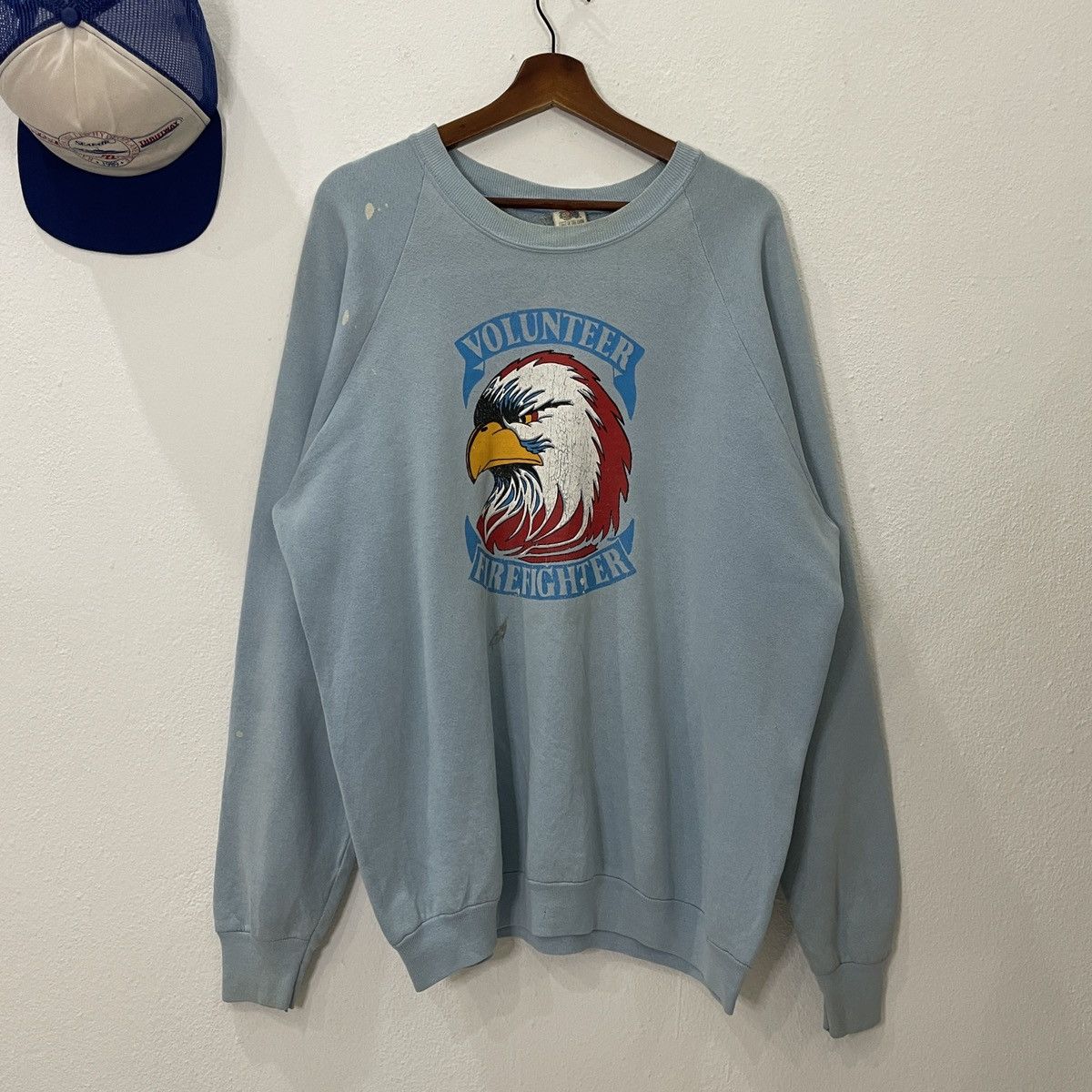 image of Made In USA x Vintage 90's Firefighter Big Logo Sweatshirt in Blue, Men's (Size XL)