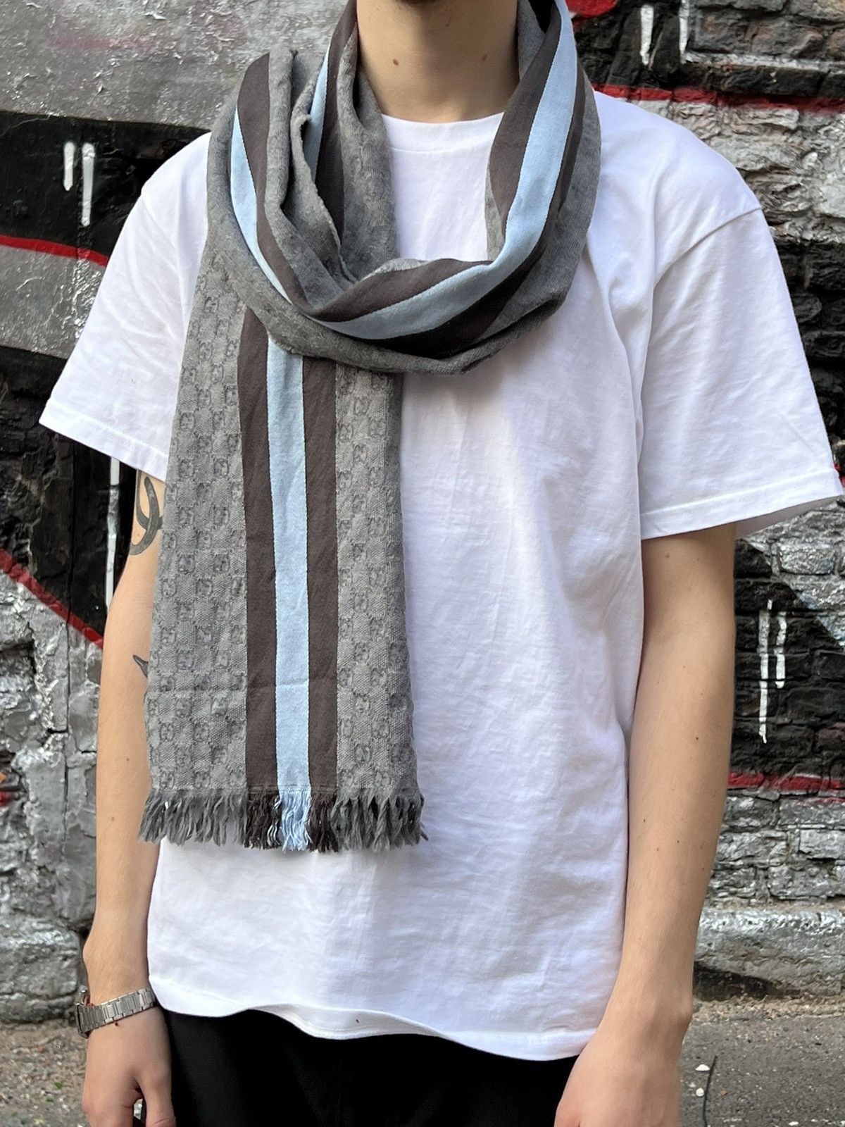 Gucci monogram logo wool lana scarf