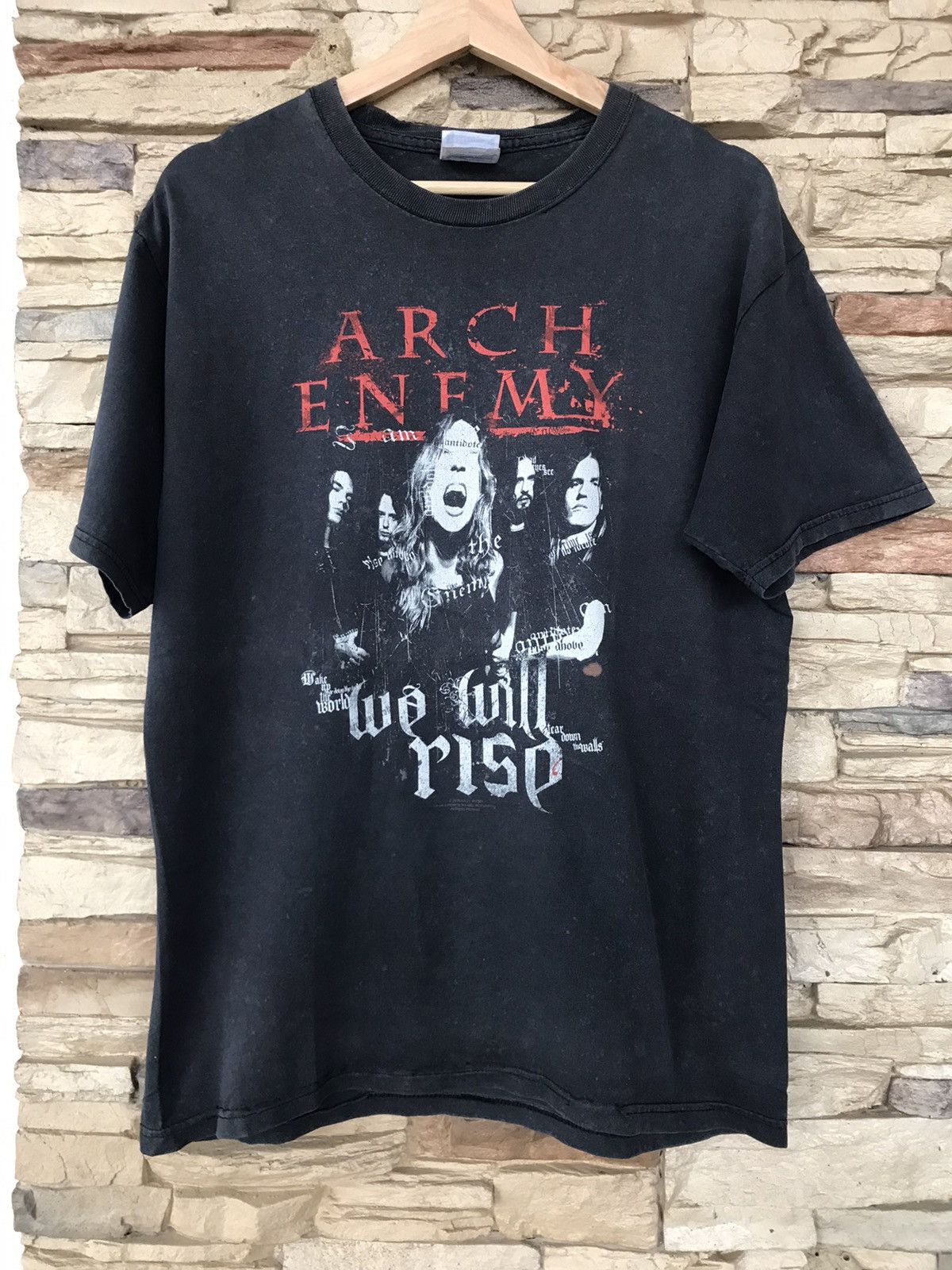 image of Band Tees Best Offervtg Distressed Arch Enemy Band Tee in Faded Black, Men's (Size Medium)