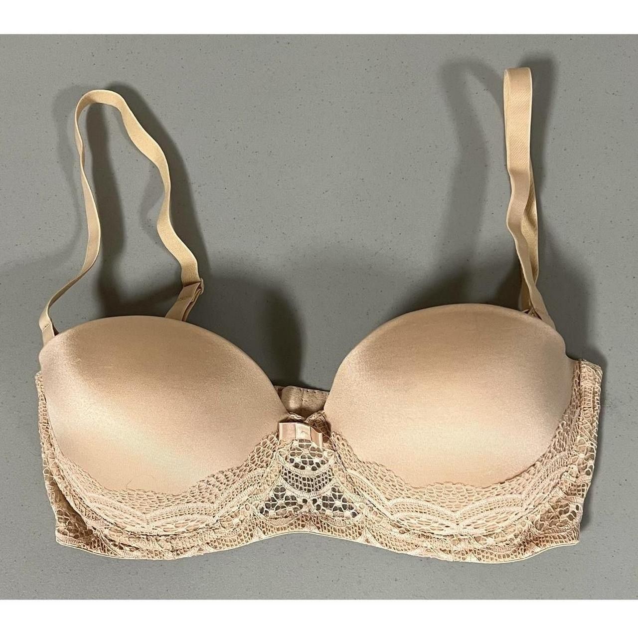 Vintage Beige Push-Up Lace Balconette Bra Brassiere Lingerie 34C ✨ Size ONE SIZE - 1 Thumbnail