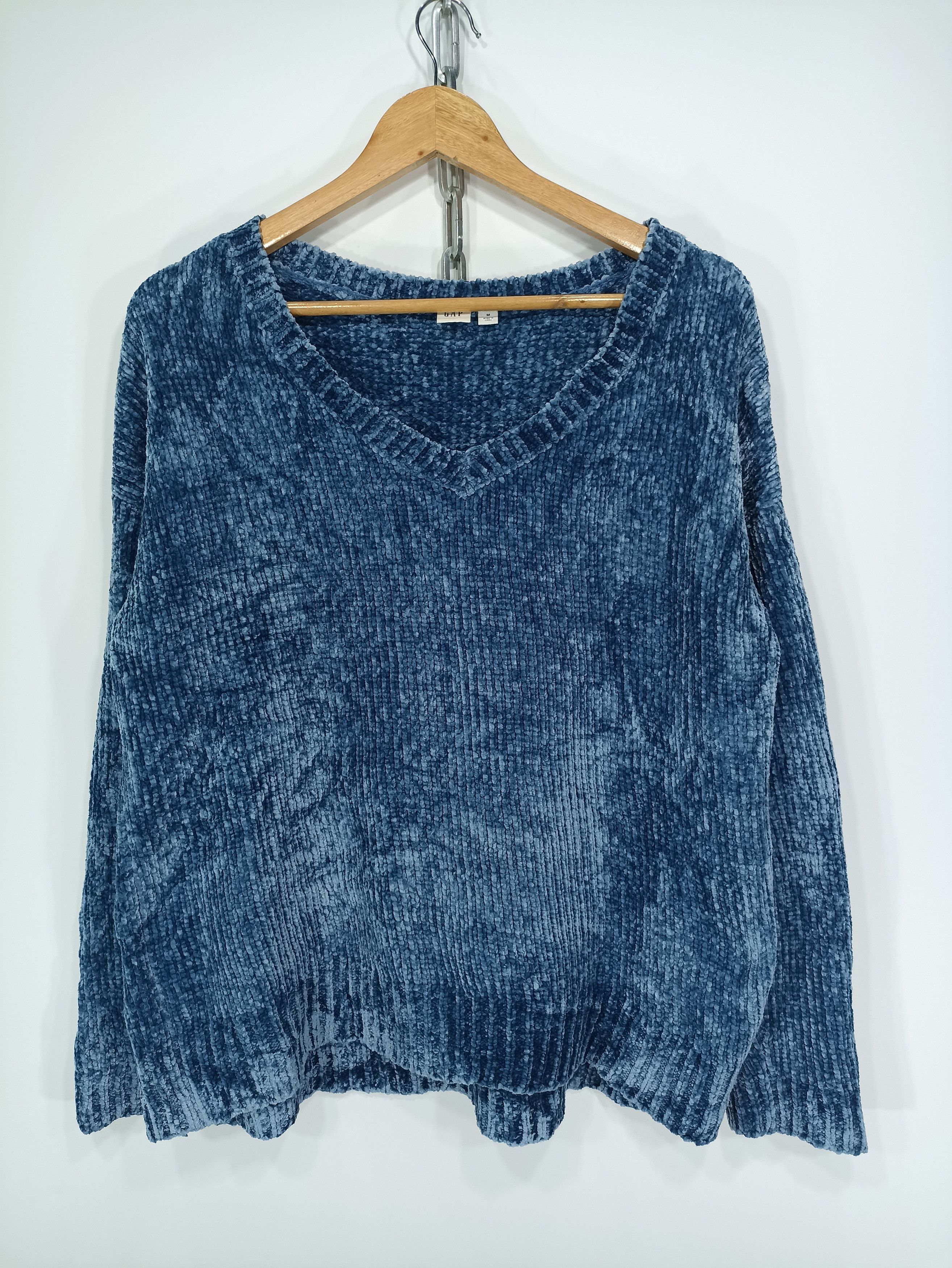 image of Coloured Cable Knit Sweater x Gap Loose Neck Sweater in Blue, Men's (Size Medium)