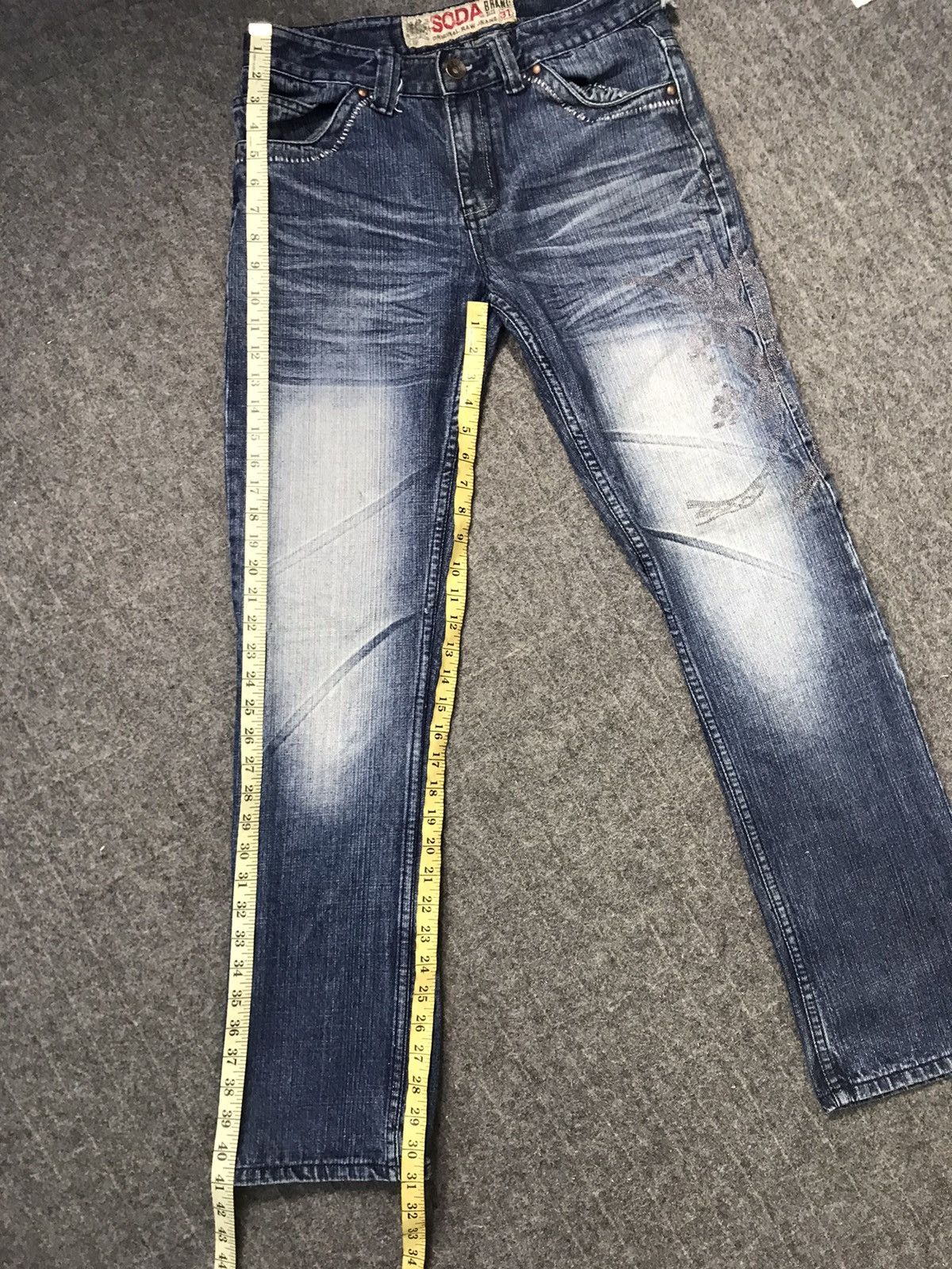 Japanese Brand Hype 90s Soda Brang Whisker Raw Indigo Denim Jeans Size US 30 / EU 46 - 10 Thumbnail