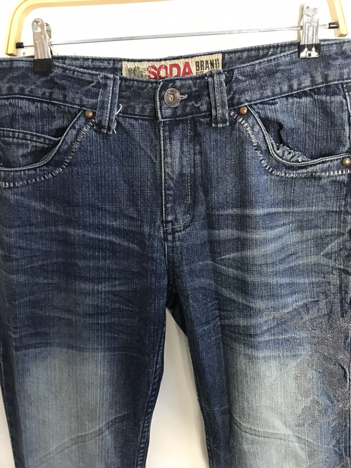Japanese Brand Hype 90s Soda Brang Whisker Raw Indigo Denim Jeans Size US 30 / EU 46 - 3 Thumbnail