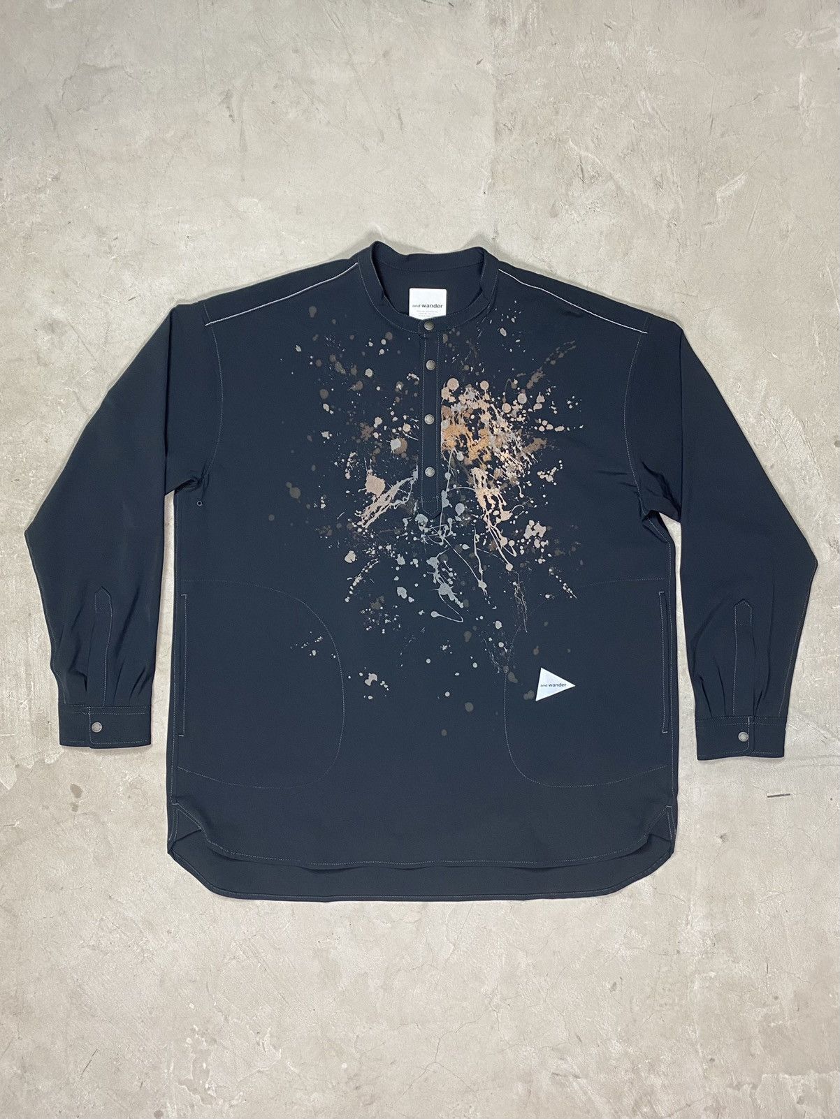 image of And Wander Tech 3M Splatter Paint Pullover Top in Black, Men's (Size XL)