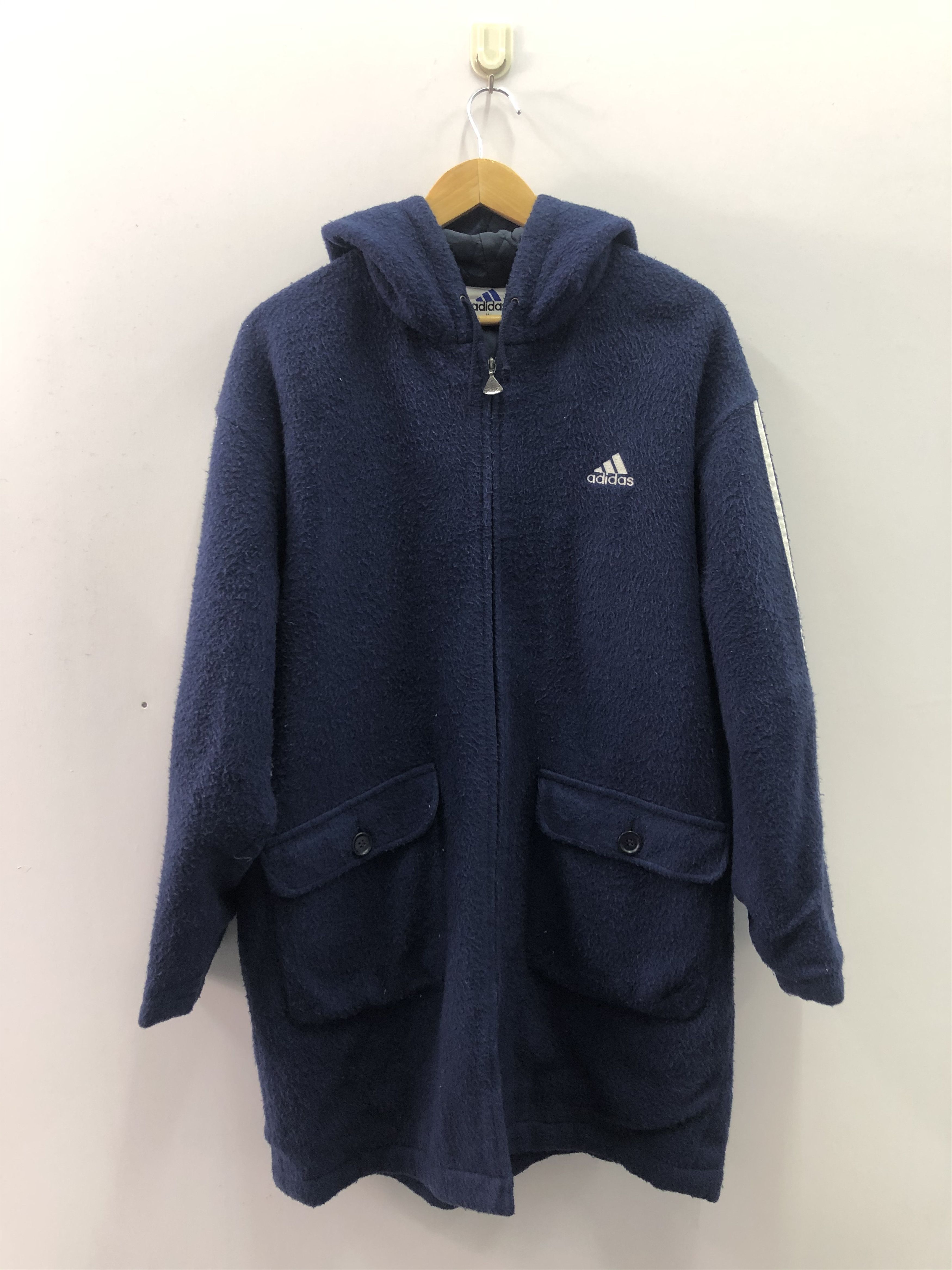 Adidas × Vintage Adidas hoodie zip Fleece Jacket coat bomber leather parka Size US L / EU 52-54 / 3 - 1 Thumbnail