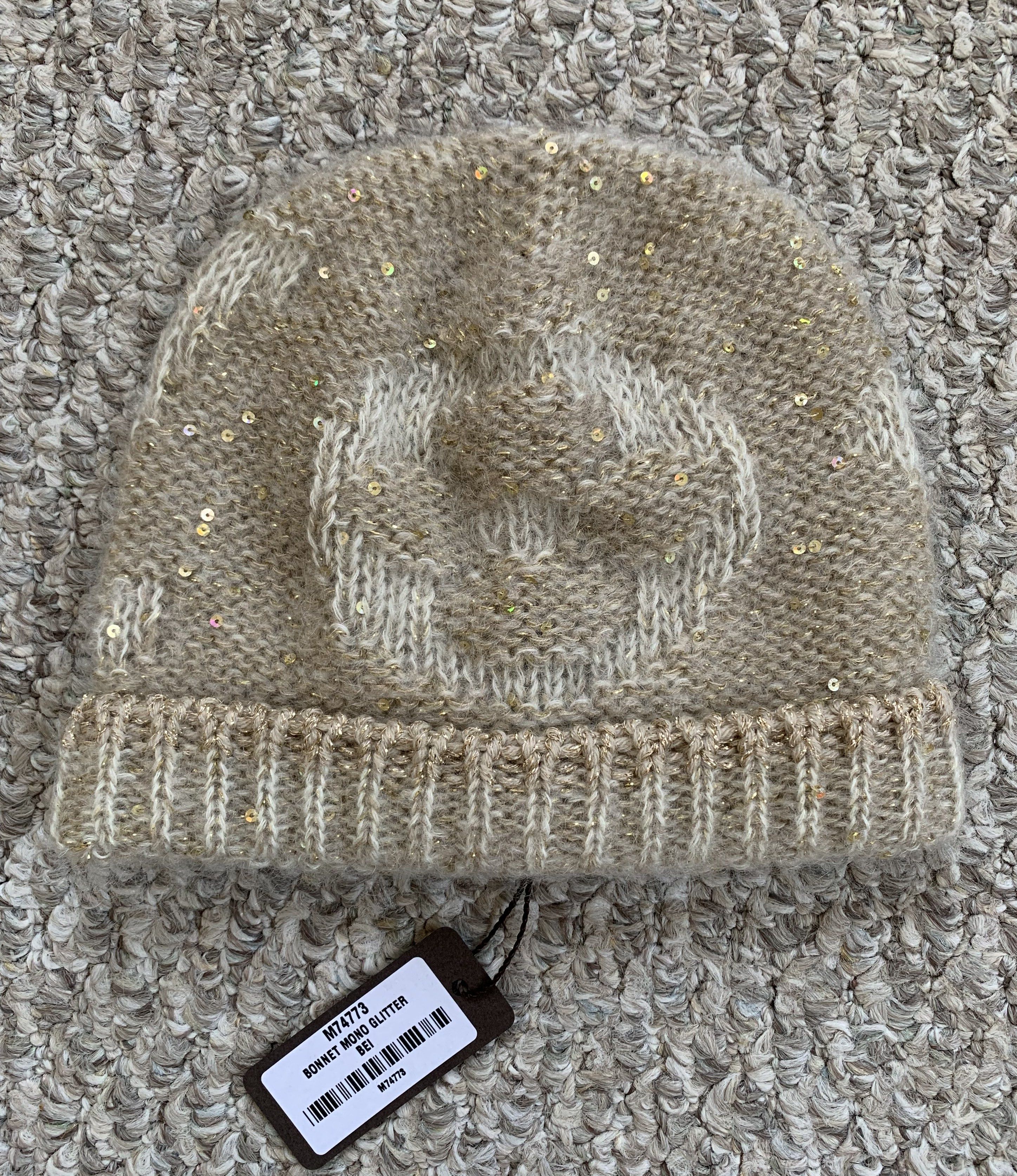 Louis Vuitton NEW Louis Vuitton Beige Monogram Mohair Glitter Beanie Size ONE SIZE - 2 Thumbnail