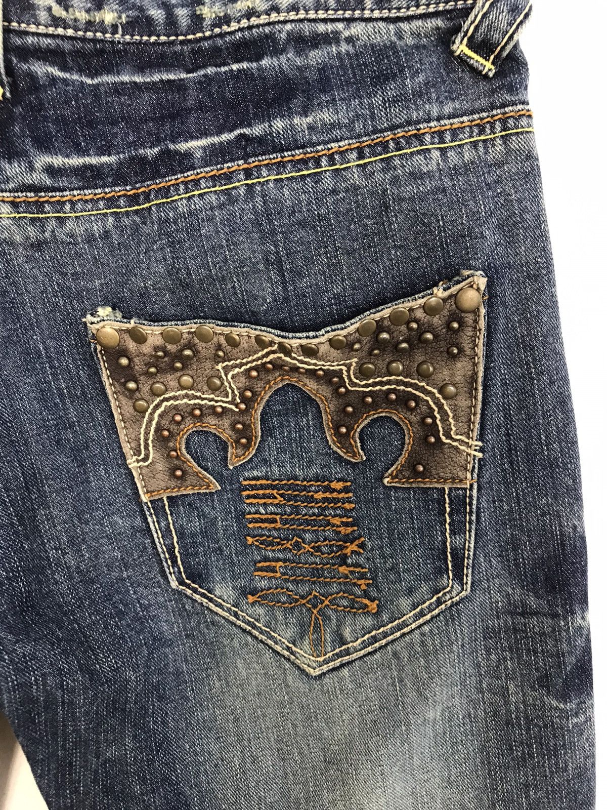 Japanese Brand × Vintage Vintage Icom Distressed Denim Leather Pocket Design Size 30" / US 8 / IT 44 - 12 Thumbnail