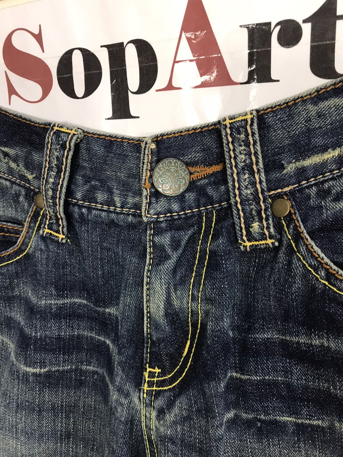 Japanese Brand × Vintage Vintage Icom Distressed Denim Leather Pocket Design Size 30" / US 8 / IT 44 - 8 Thumbnail
