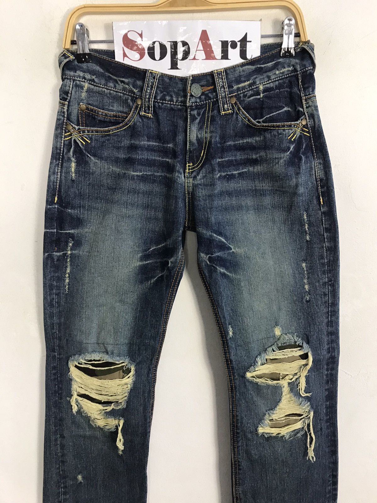 Japanese Brand × Vintage Vintage Icom Distressed Denim Leather Pocket Design Size 30" / US 8 / IT 44 - 3 Thumbnail