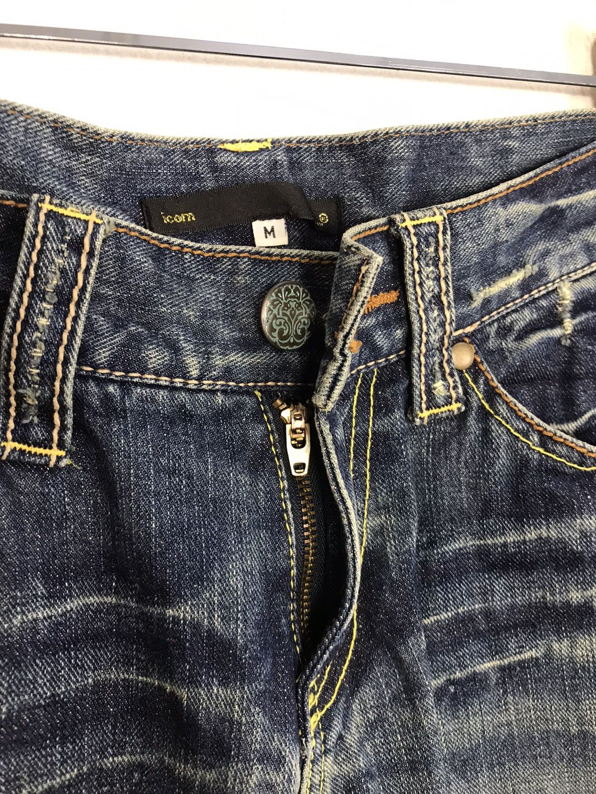 Japanese Brand × Vintage Vintage Icom Distressed Denim Leather Pocket Design Size 30" / US 8 / IT 44 - 10 Thumbnail