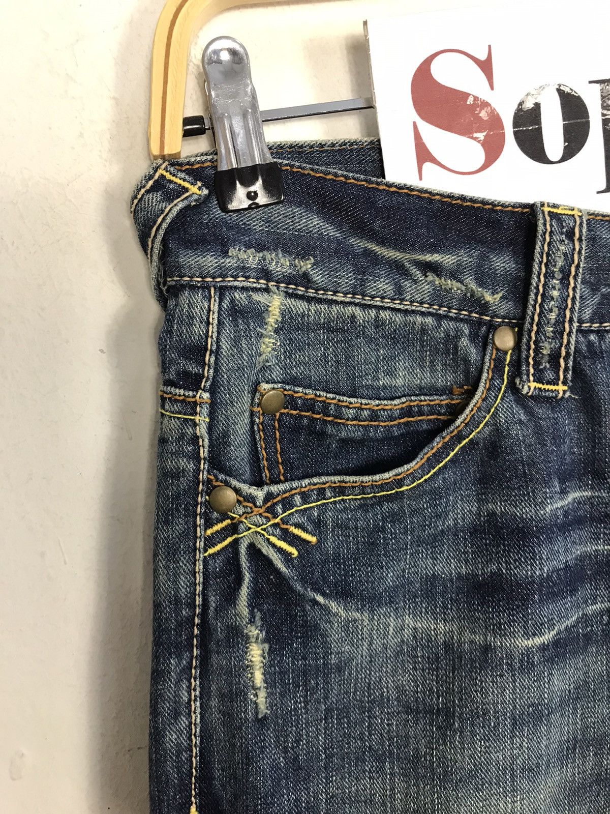 Japanese Brand × Vintage Vintage Icom Distressed Denim Leather Pocket Design Size 30" / US 8 / IT 44 - 9 Thumbnail