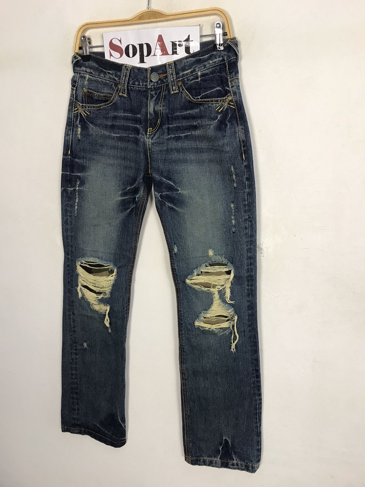 Japanese Brand × Vintage Vintage Icom Distressed Denim Leather Pocket Design Size 30" / US 8 / IT 44 - 4 Thumbnail