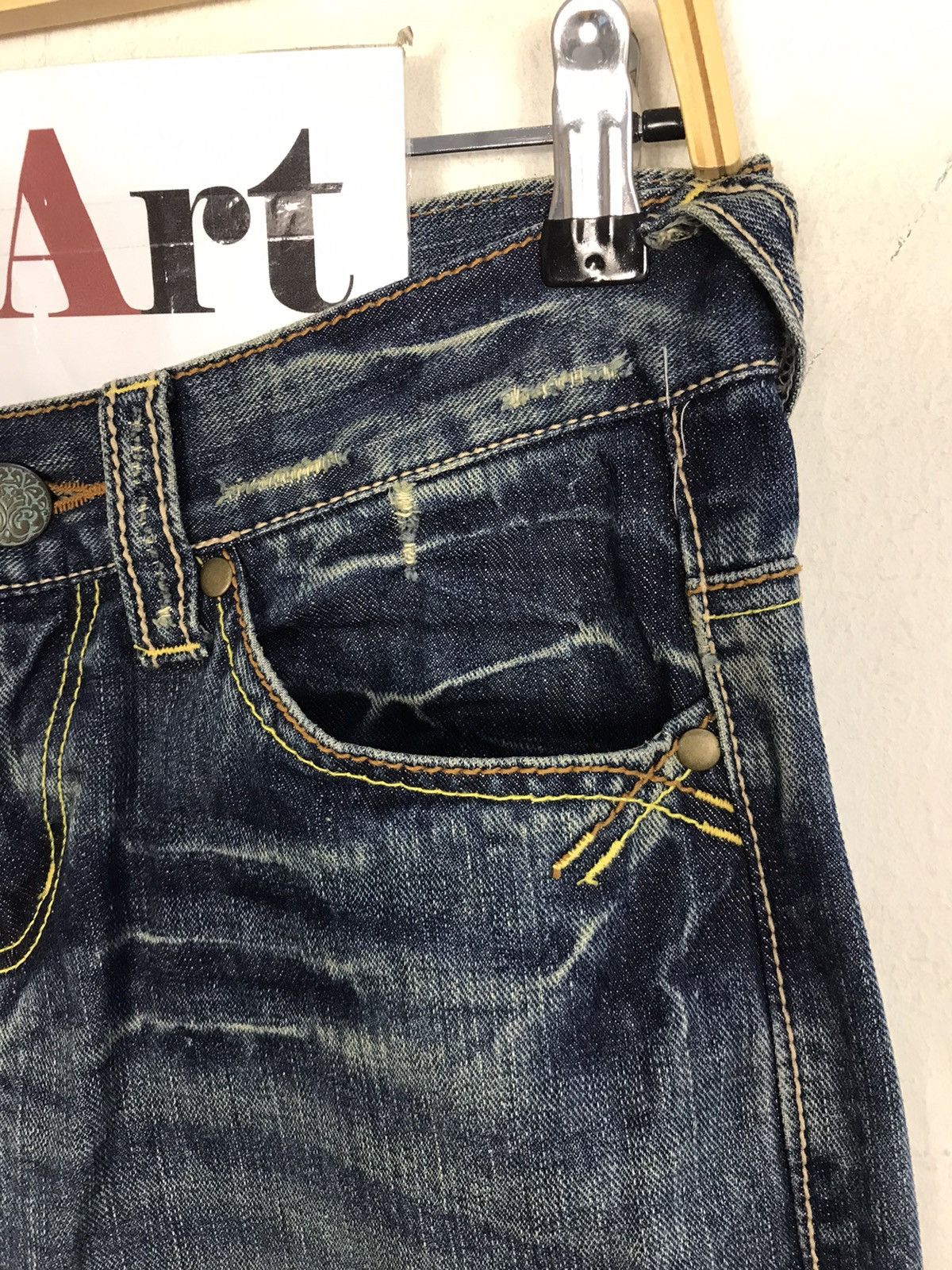 Japanese Brand × Vintage Vintage Icom Distressed Denim Leather Pocket Design Size 30" / US 8 / IT 44 - 7 Thumbnail
