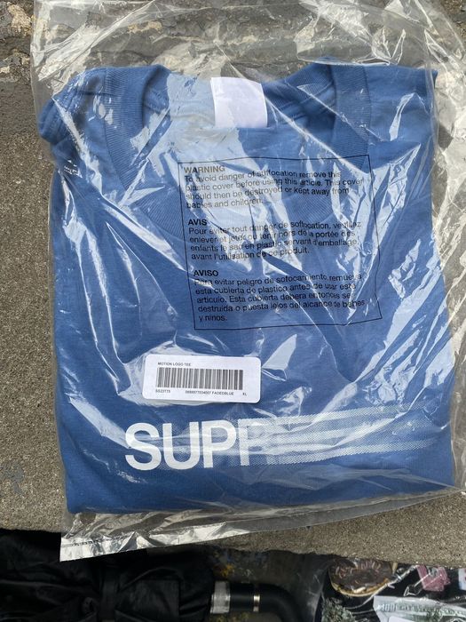 Supreme Supreme motion logo tee Blue size XL In Hand | Grailed