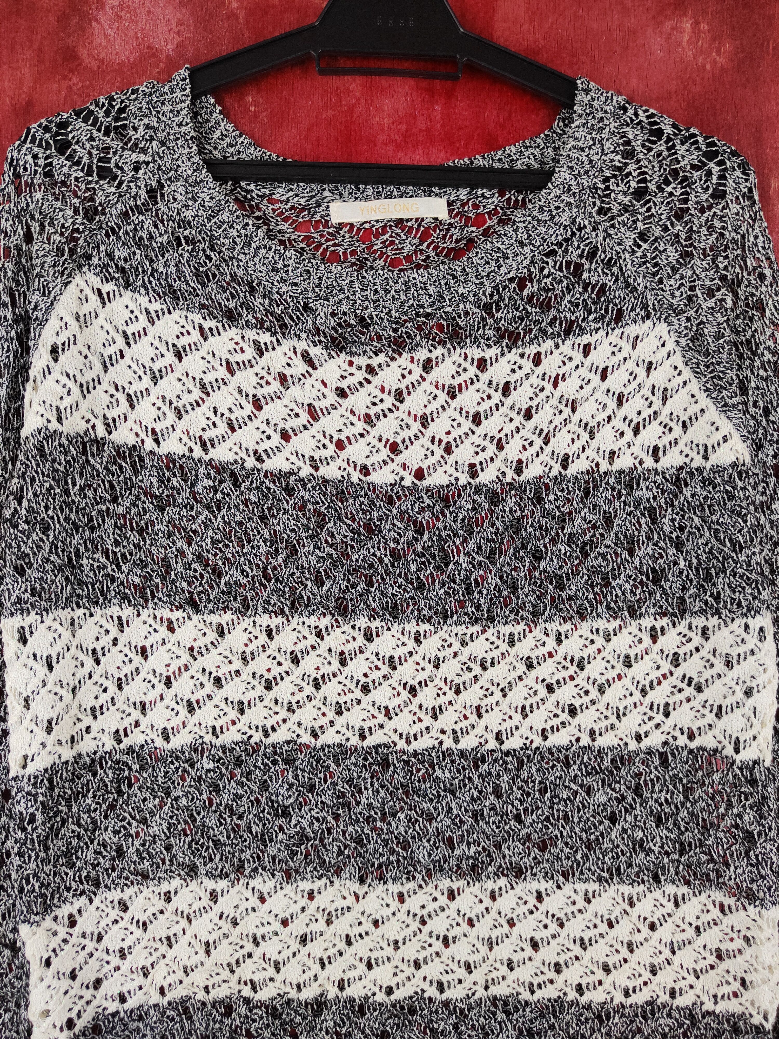 Hypebeast YingLong Black Ivory Crochet Meshnet Sweatshirt #S1002 Size M / US 6-8 / IT 42-44 - 2 Thumbnail