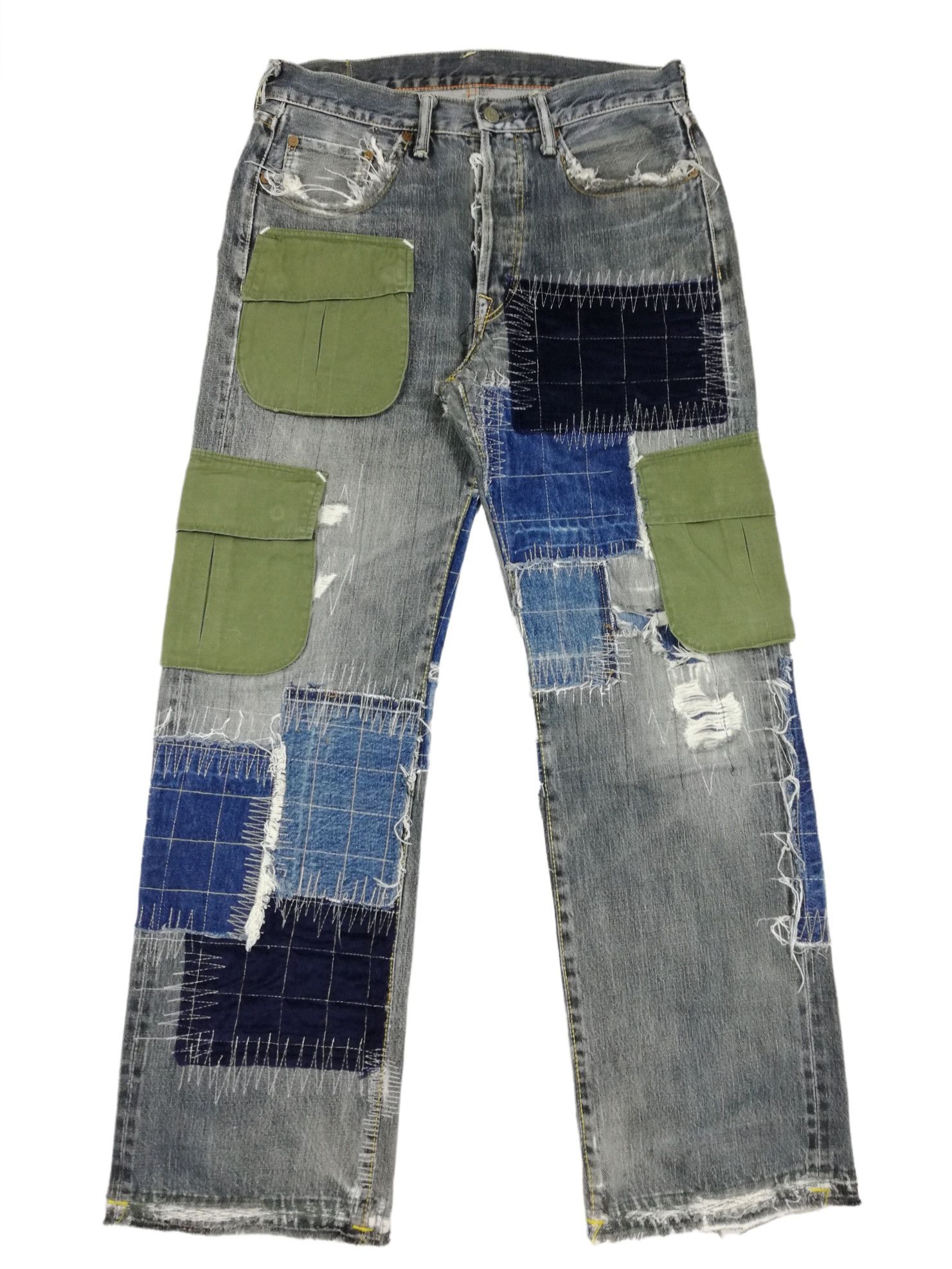 45rpm 🔥Archival 45rpm Reconstructed Patchwork Hybrid Cargo Denim Size US 31 - 2 Thumbnail