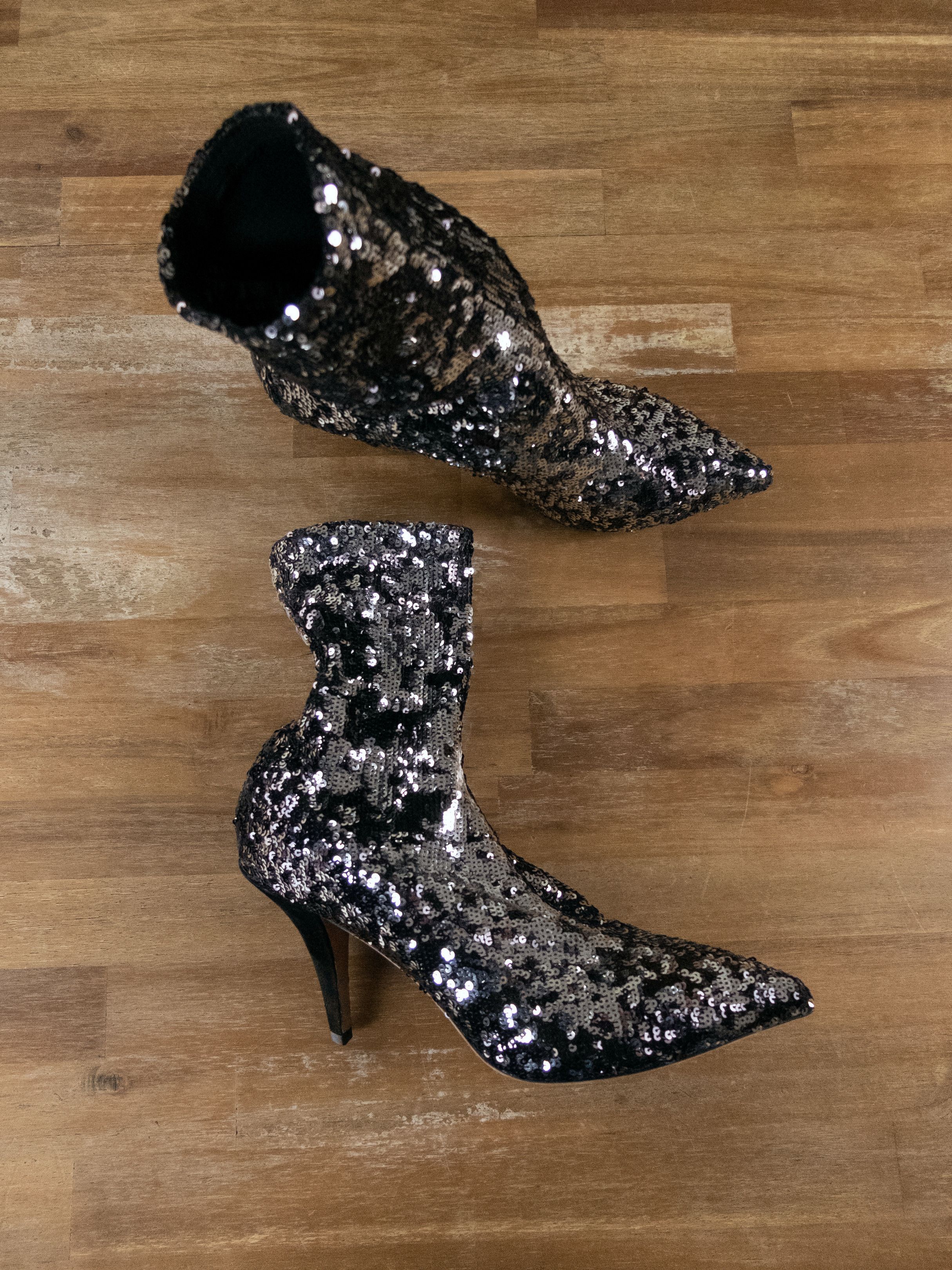 image of Valentino Liquid Metal Glow Silver Sequin Ankle Sock Boots, Women's (Size 11)