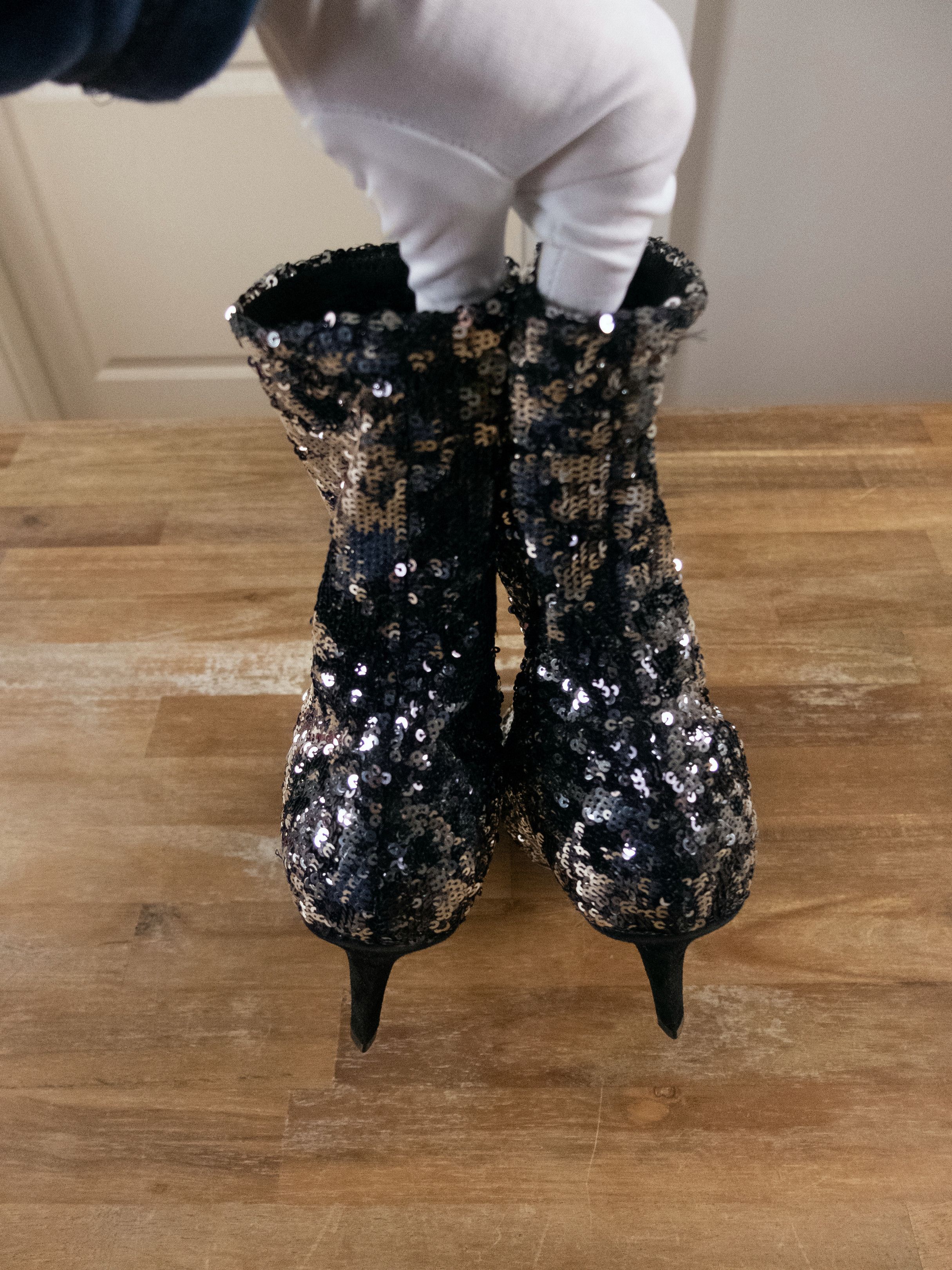 Valentino VALENTINO Liquid Metal Glow silver sequin ankle sock boots Size US 11 / IT 41 - 3 Thumbnail