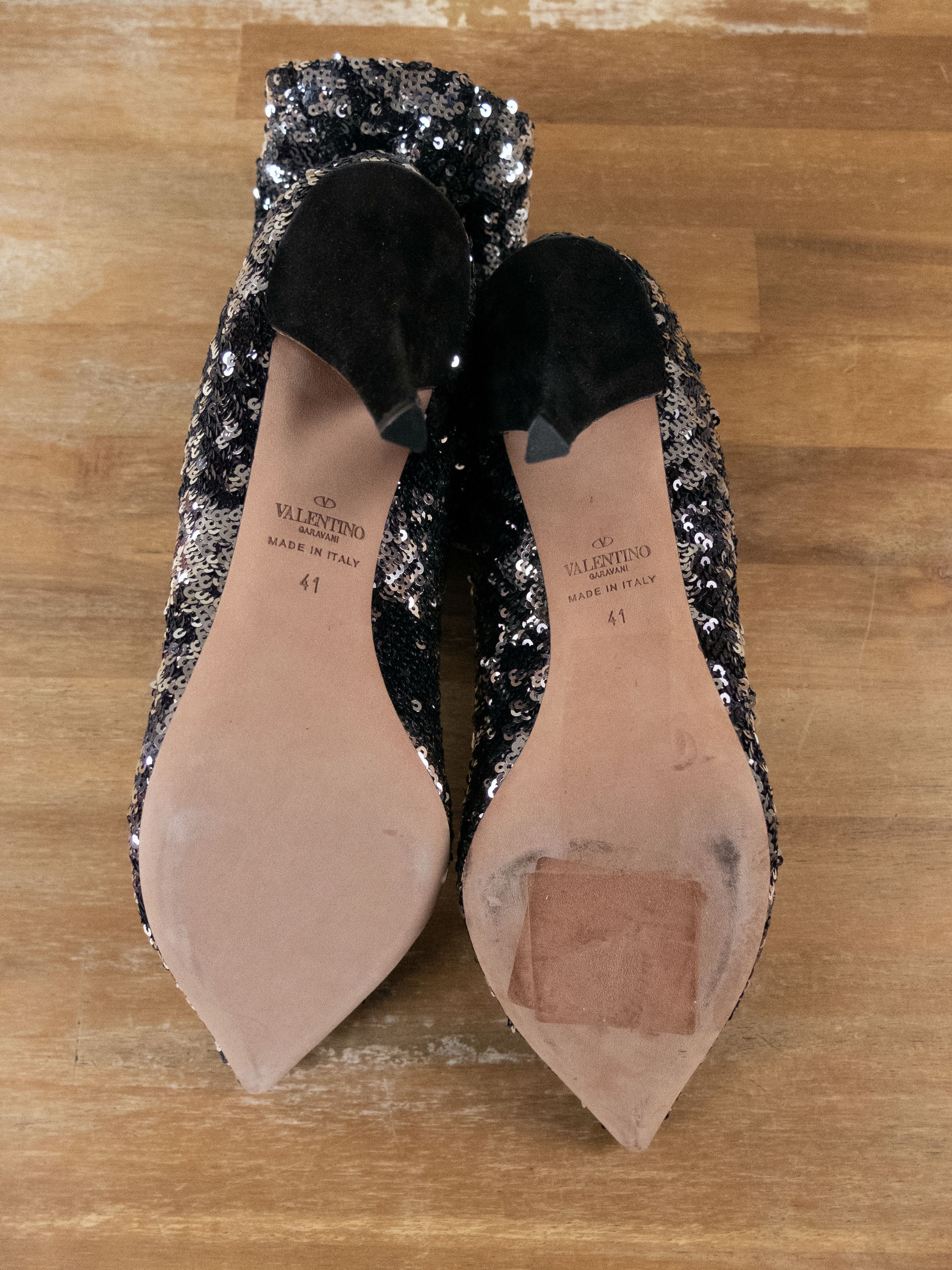 Valentino VALENTINO Liquid Metal Glow silver sequin ankle sock boots Size US 11 / IT 41 - 5 Thumbnail