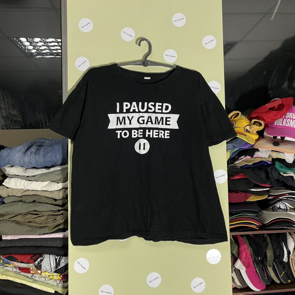 image of Humor x Vintage Y2K Adult “ I Paused My Game “Buymypiece Tee in Black, Men's (Size Small)