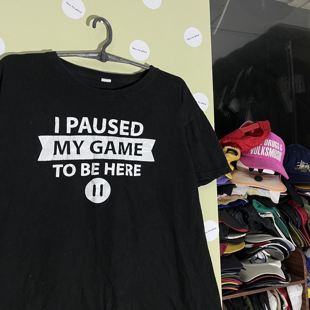 Vintage Vintage Y2K Graphic Tee Paused Game Black Skate Streetwear S Size US S / EU 44-46 / 1 - 2 Thumbnail