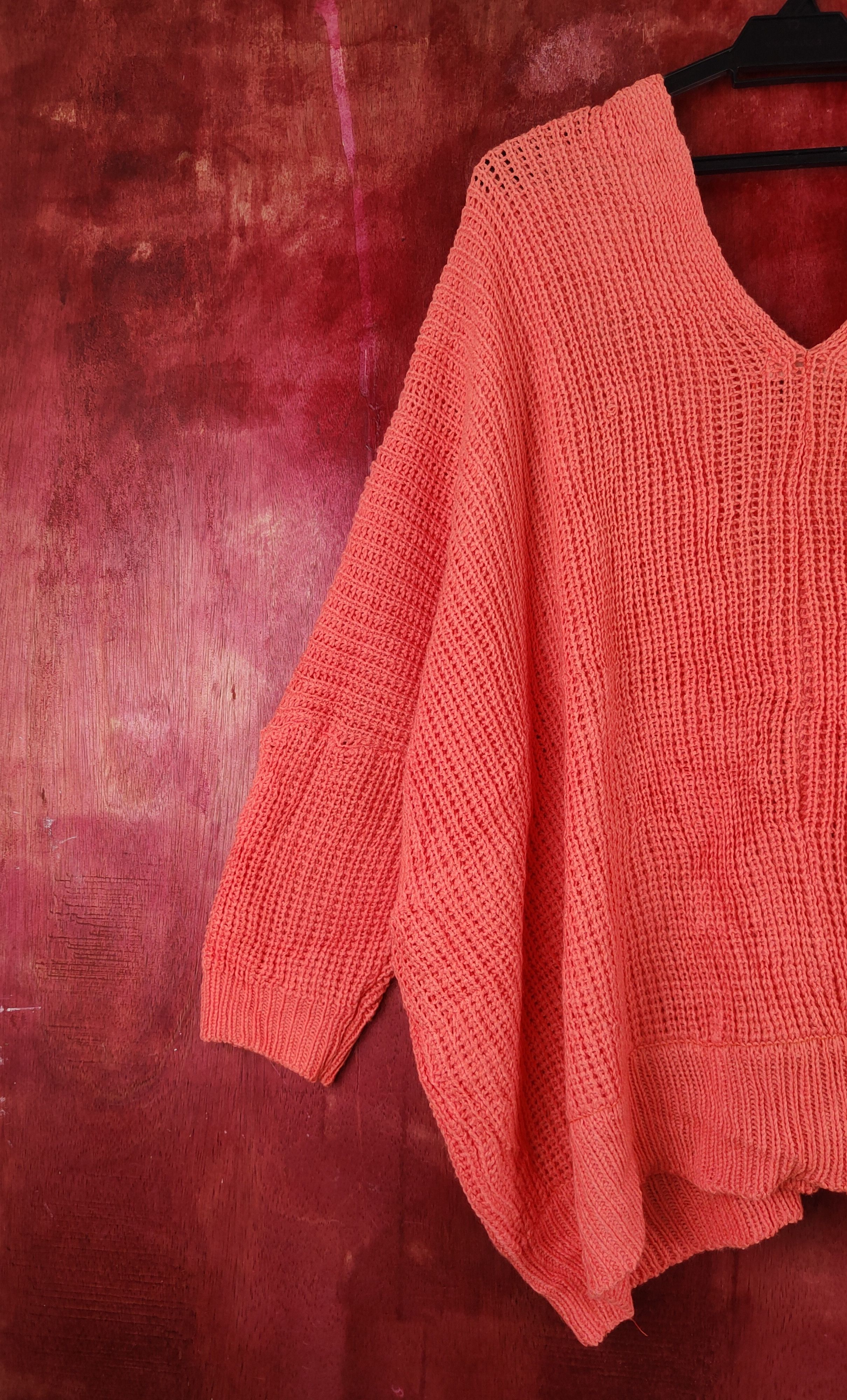 Homespun Knitwear Gain Orange Crochet Meshnet Knitwear Cardigan #S1007 Size XL / US 12-14 / IT 48-50 - 8 Thumbnail