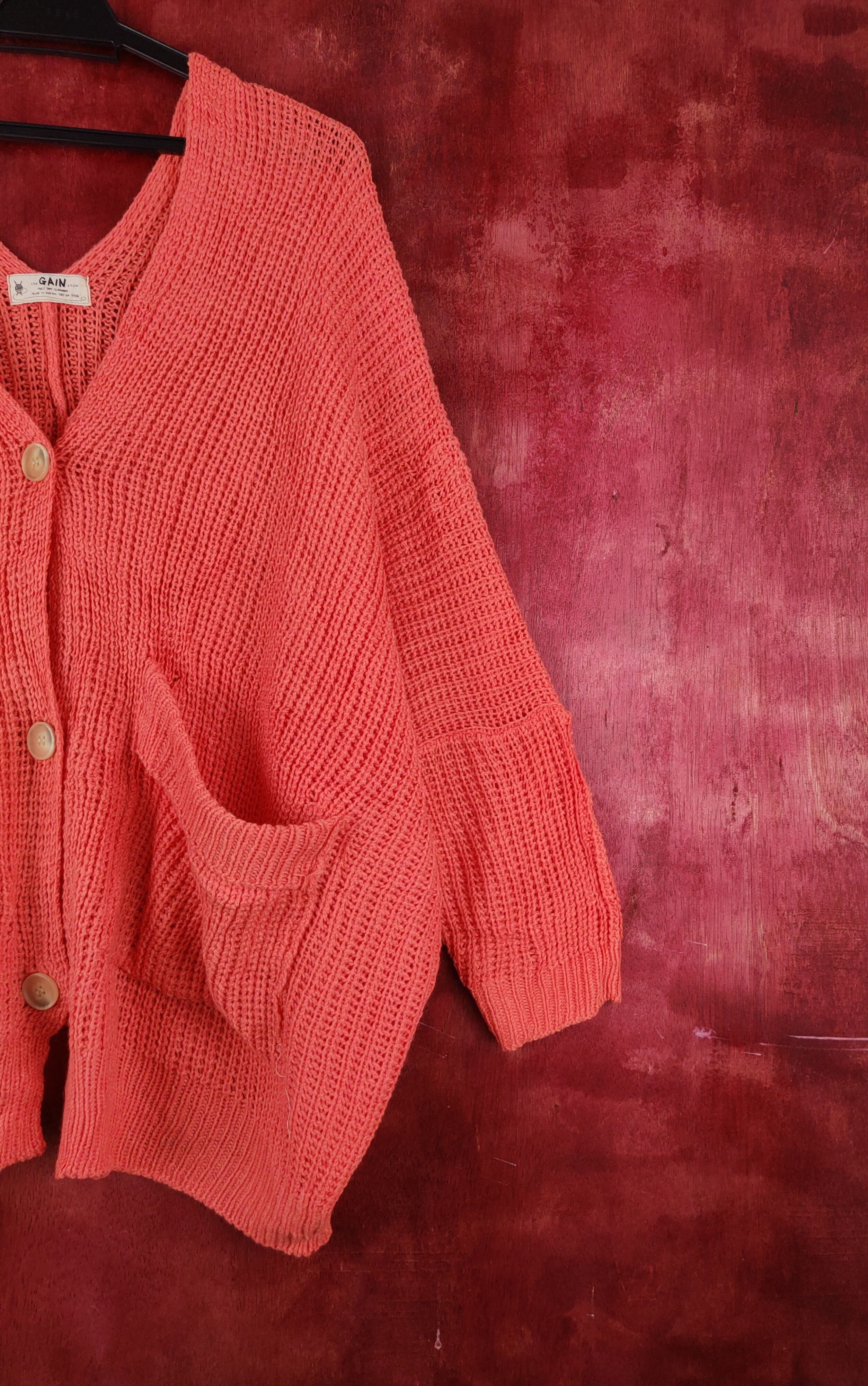 Homespun Knitwear Gain Orange Crochet Meshnet Knitwear Cardigan #S1007 Size XL / US 12-14 / IT 48-50 - 5 Thumbnail