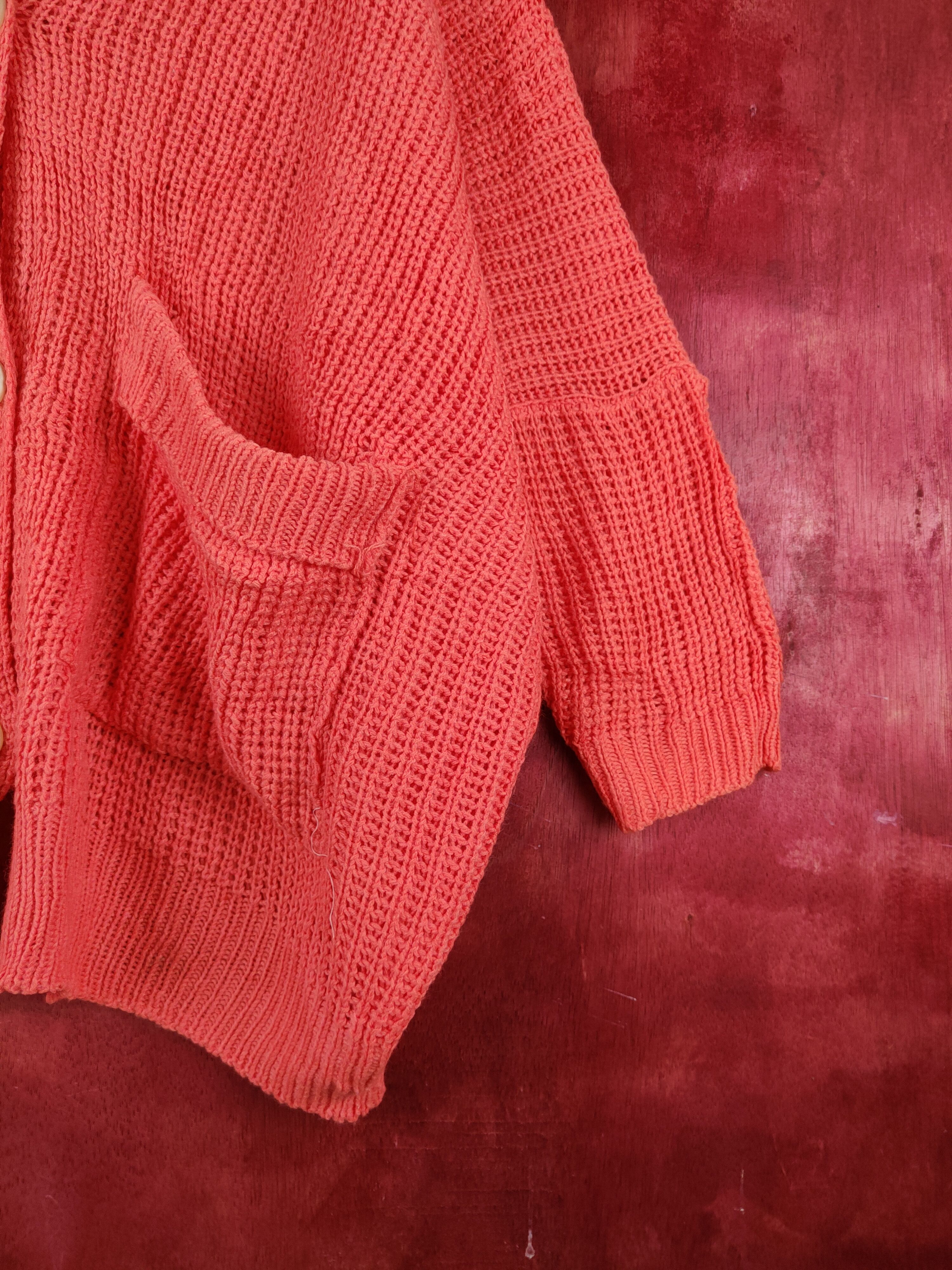 Homespun Knitwear Gain Orange Crochet Meshnet Knitwear Cardigan #S1007 Size XL / US 12-14 / IT 48-50 - 6 Thumbnail